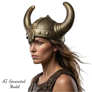 LOOYAR Medieval Viking Horned Helmet with Antique Gold Finish for Cosplay