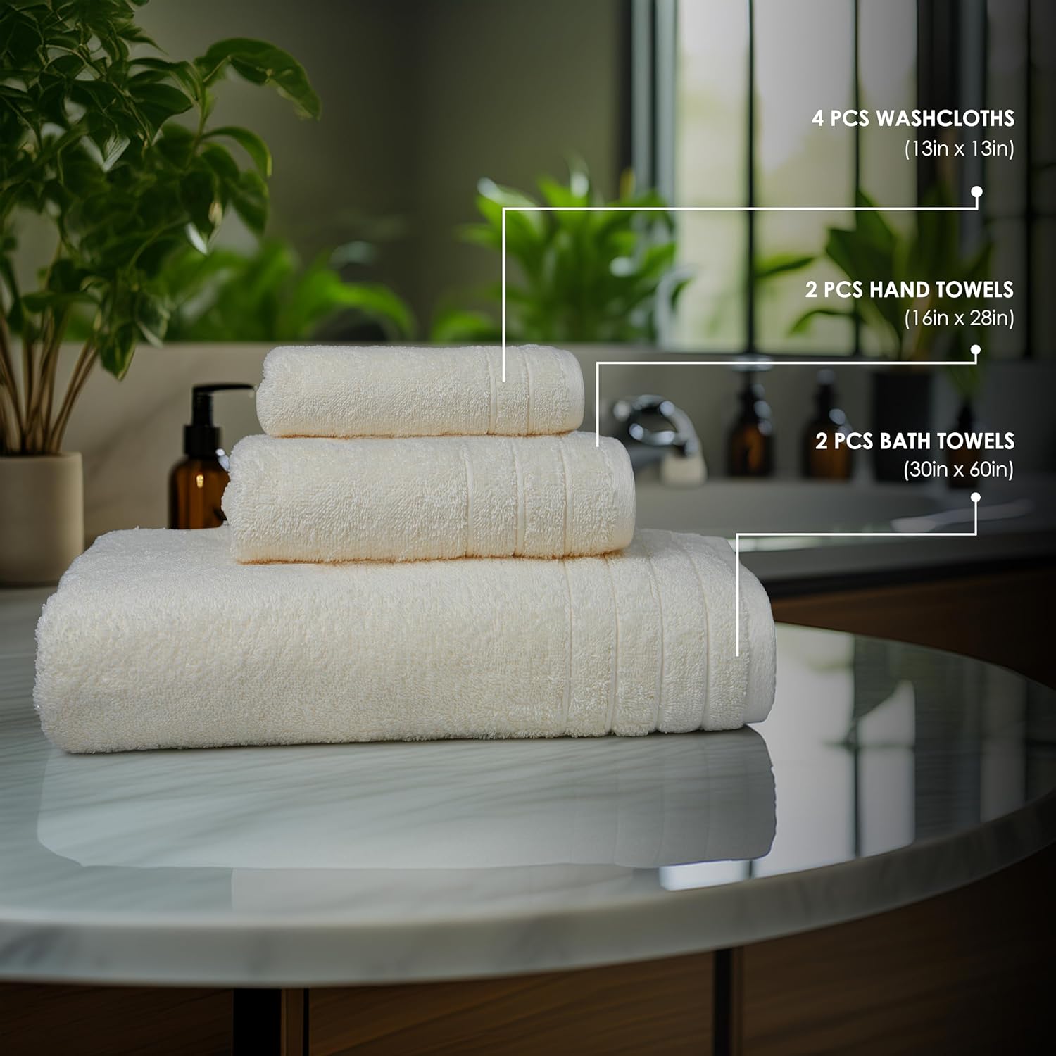 Tens Towels 8 Piece Towel Set, 2 XL Bath, 2 Hand, 4 Washcloth, Dark Grey