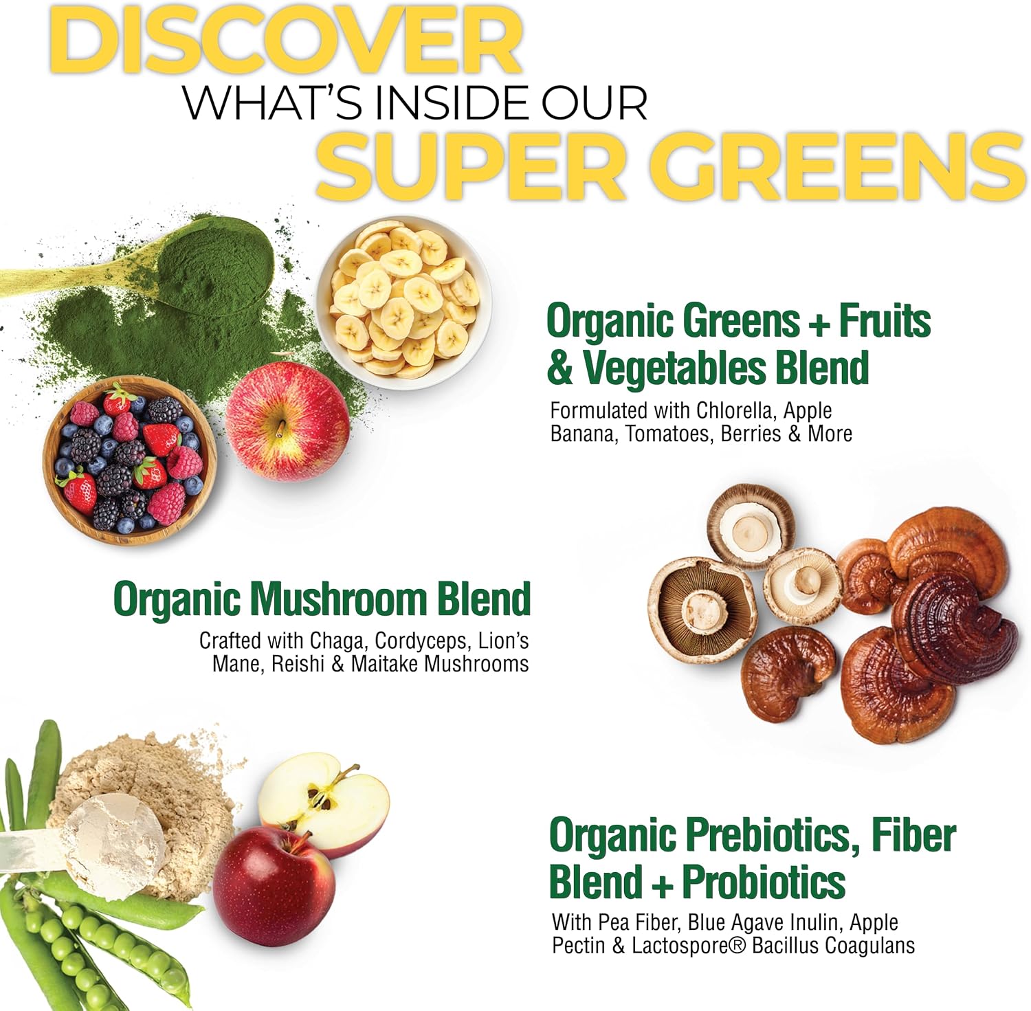Country Farms Organic Super Greens Powder, Daily Greens Drink Mix with 50 Organic Superfoods, Fruits, Vegetables, Fiber, Mushrooms & Probiotics for Gut Health, Digestion & Energy, Berry Flavor