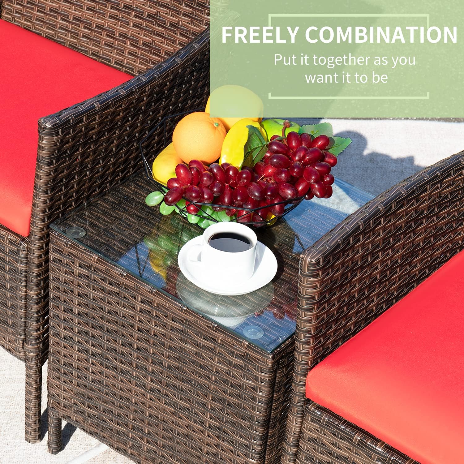 Greesum 3 Pieces Patio Furniture Sets Outdoor PE Wicker Chairs,Beige