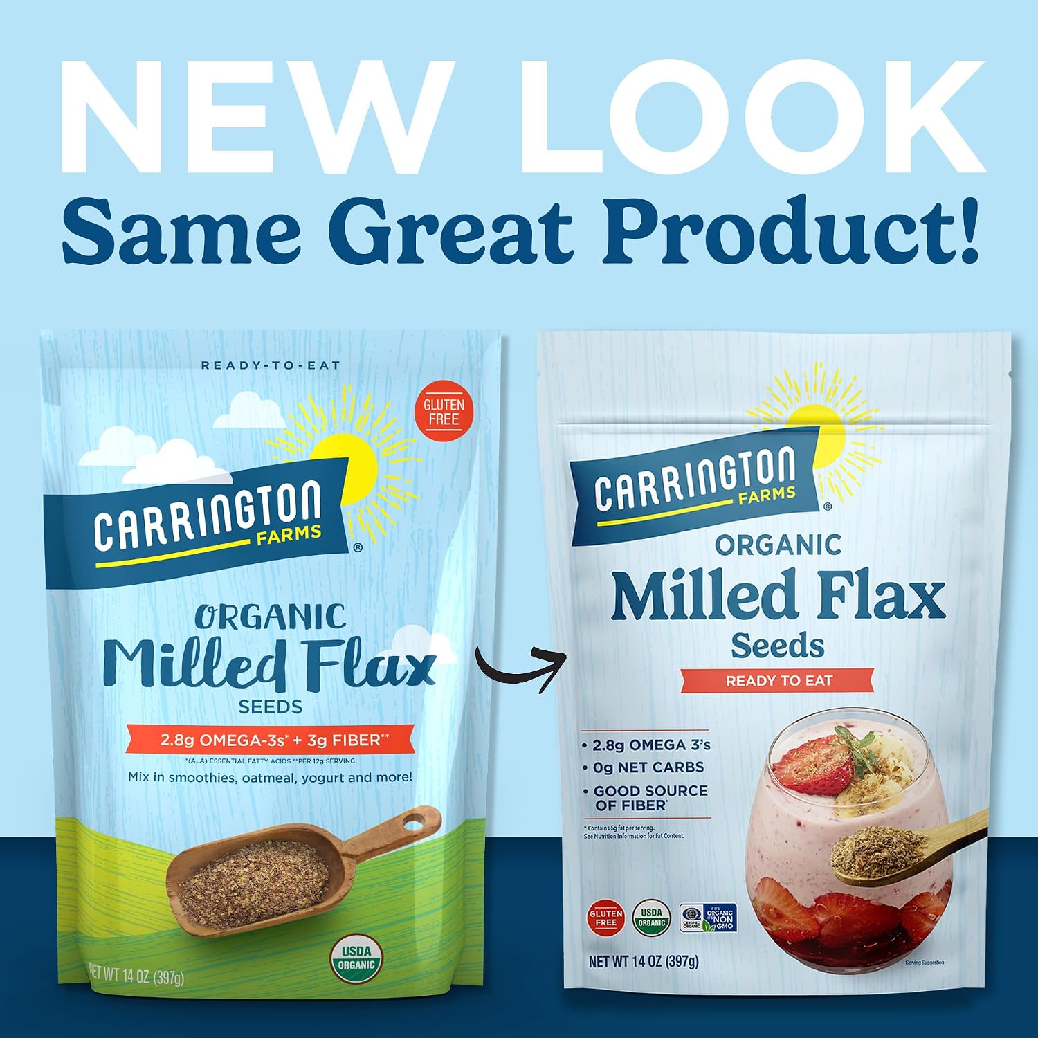 Carrington Farms Organic Milled Flax Seed 14 oz - Ground Flaxseed for Smoothies, Oatmeal, Baking & Vegan Egg Substitute | Omega-3, Fiber & Lignans | Vegan, Non-GMO, Gluten-Free
