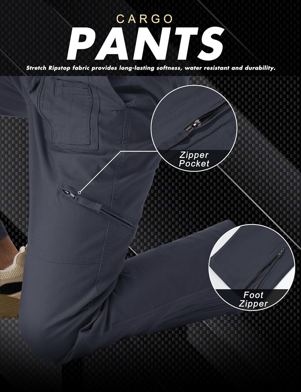 CRYSULLY Mens Tactical Cargo Pants Ripstop Cotton Military Hiking Work