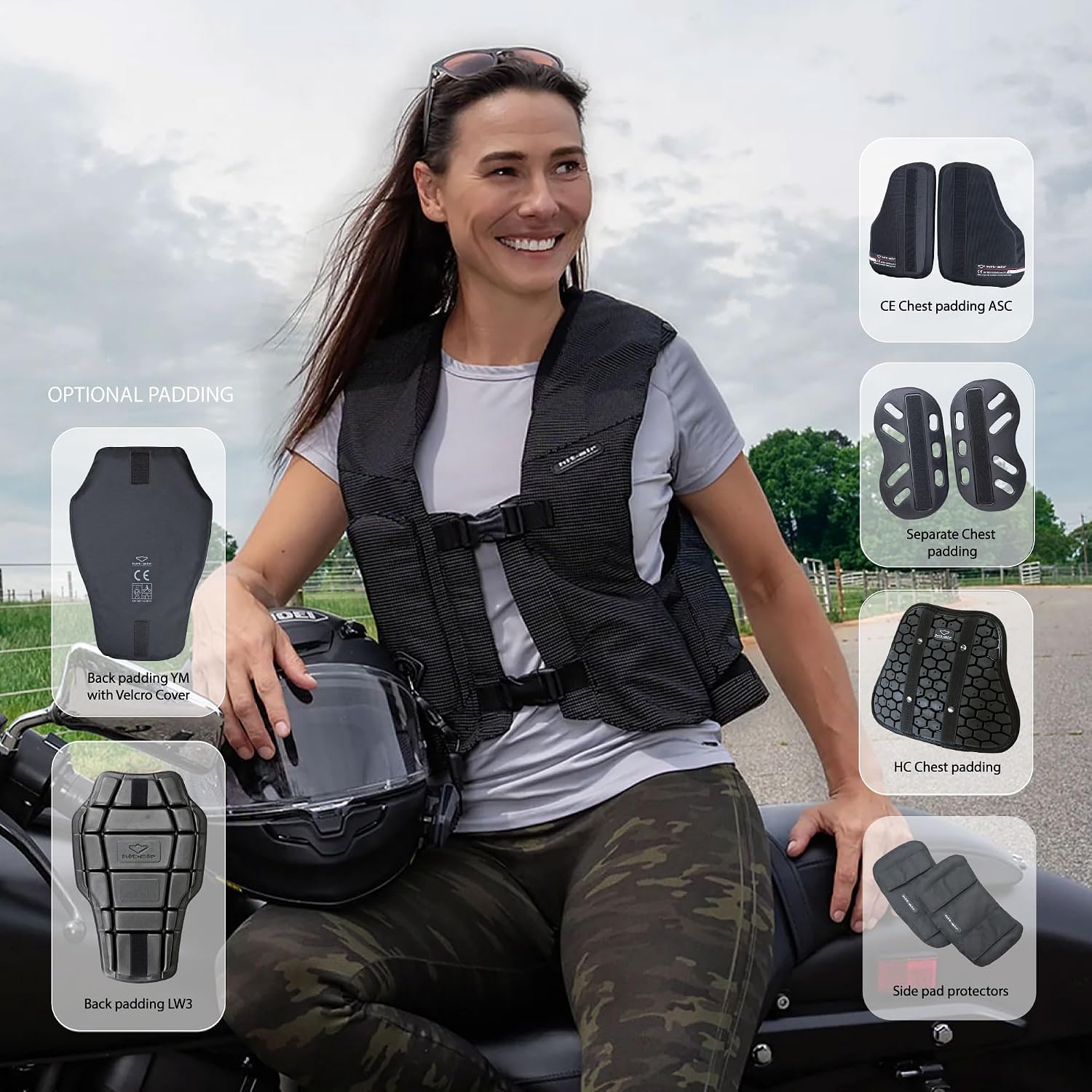 Hit-Air MLV Airbag Vest – Motorcycle Safety Vest with Automatic CO2 Deployment – Lightweight, Reusable, Adjustable Fit – Unisex Protective Riding Harness