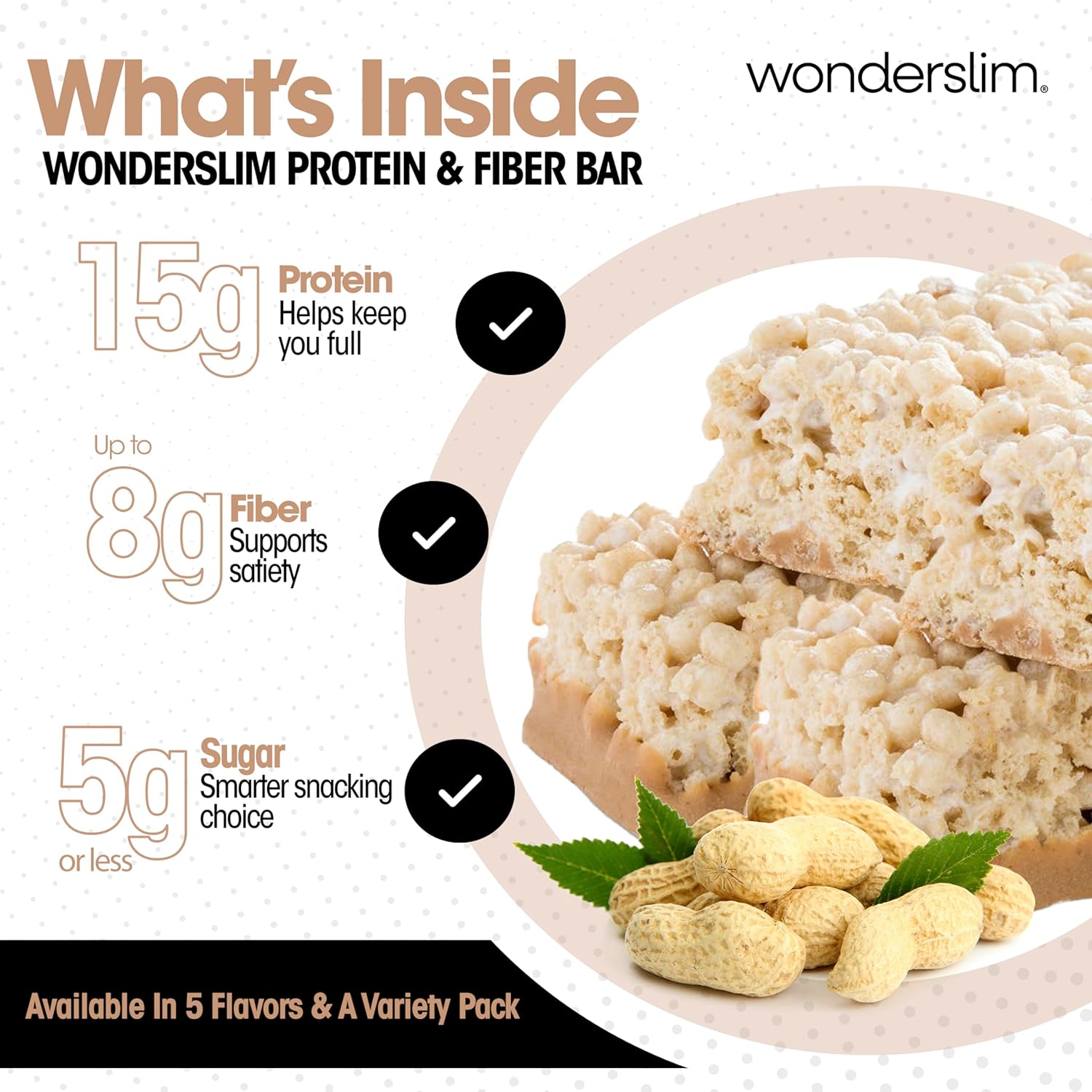 Wonderslim High Fiber Protein Bars, Low Calorie Snack – Fluffy Nutter, 7ct | 15g Protein, 7g Fiber – Gluten-Free, Low Sugar, Protein Snack Bars for Hunger & Craving Control, Weight Management Support