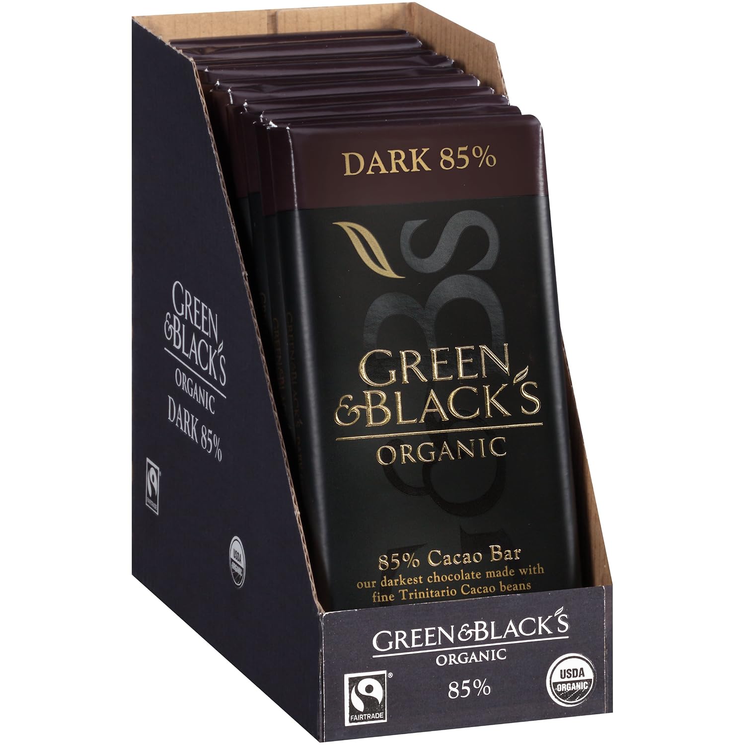 Green & Black's Organic Dark Chocolate, 85% Cacao, 90g (Pack of 10)
