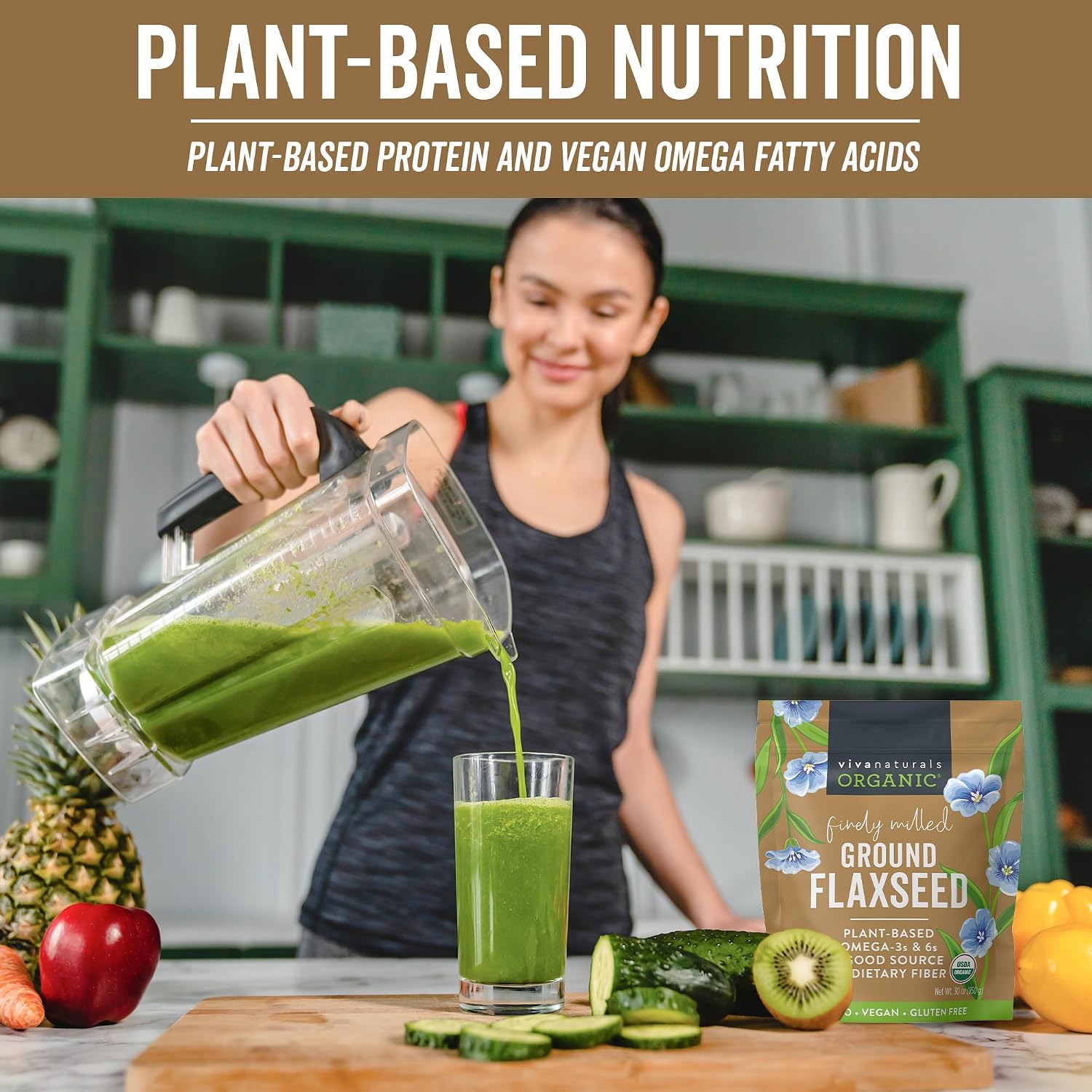 Viva Naturals Organic Ground Flaxseed, 15 oz (425 g) – Plant-Based Protein, Vegan Omega-3 & Fiber, Finely Milled Flax Seeds, Perfect for Smoothies & Baking