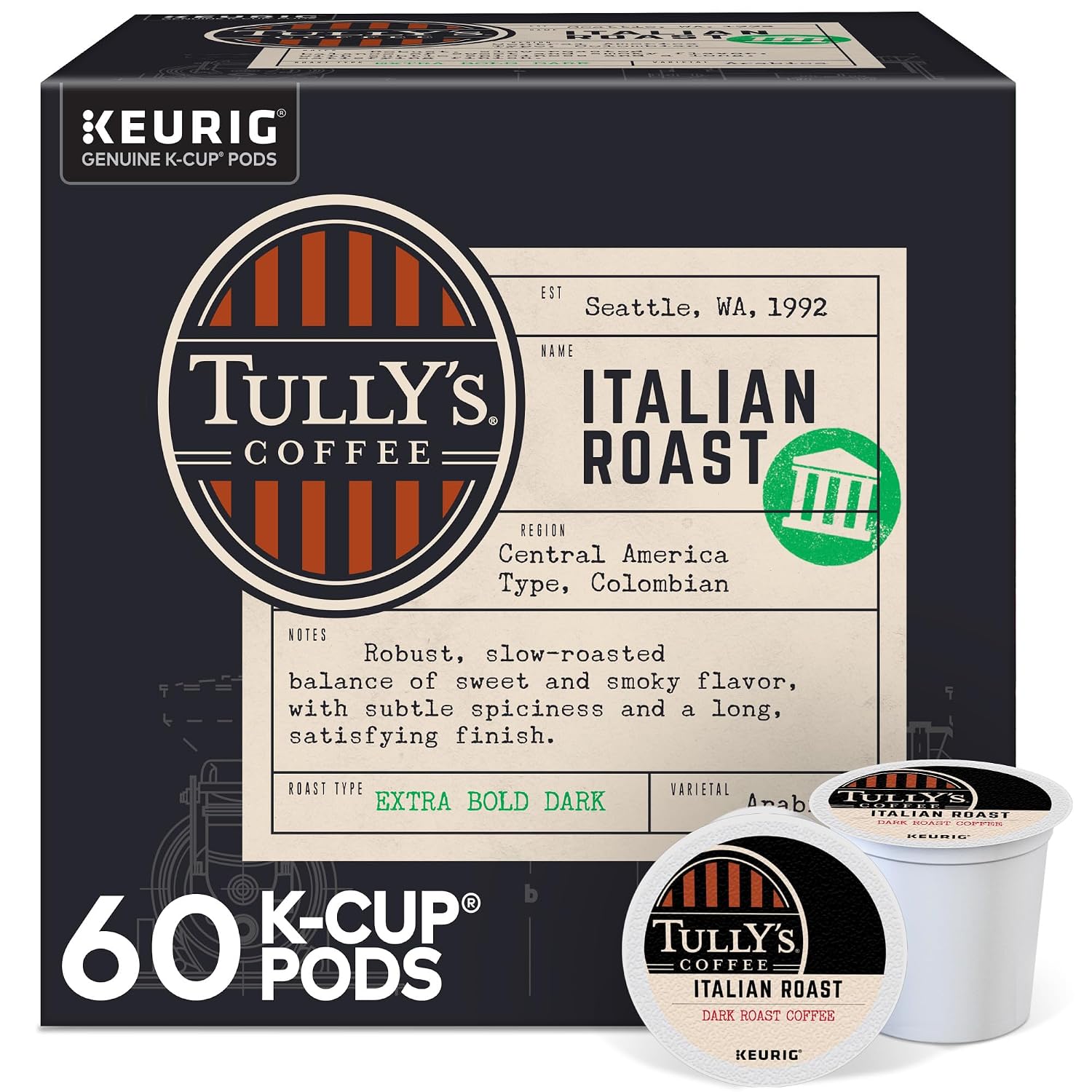 Tully's Coffee Hawaiian Blend Keurig Single-Serve K-Cup Pods, Medium Roast Coffee, 96 Count
