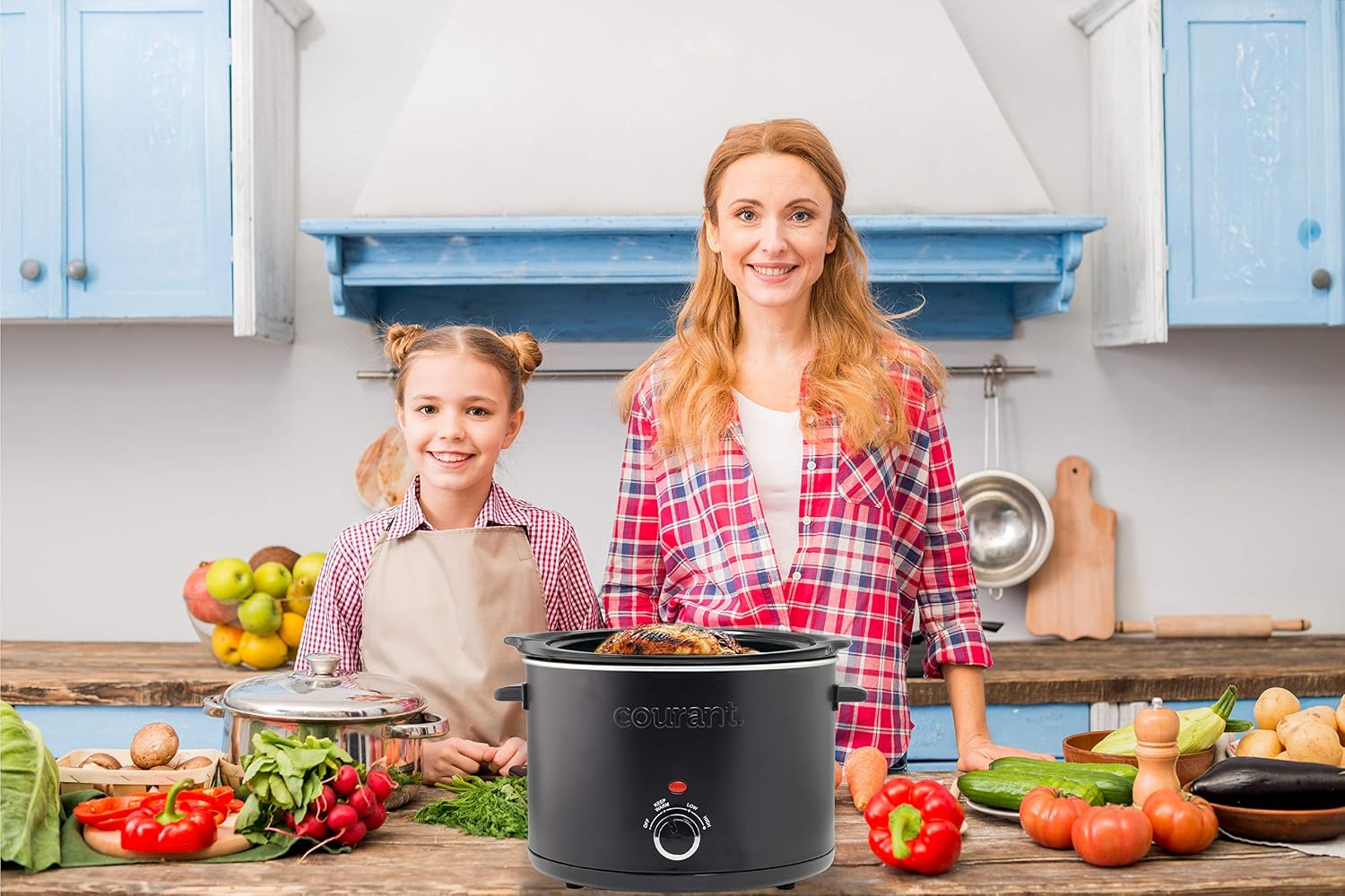 Courant Slow Cooker 5.5 Quart Crock, with Easy Cooking Options, Dishwasher Safe Pot and Glass Lid, Matte Black