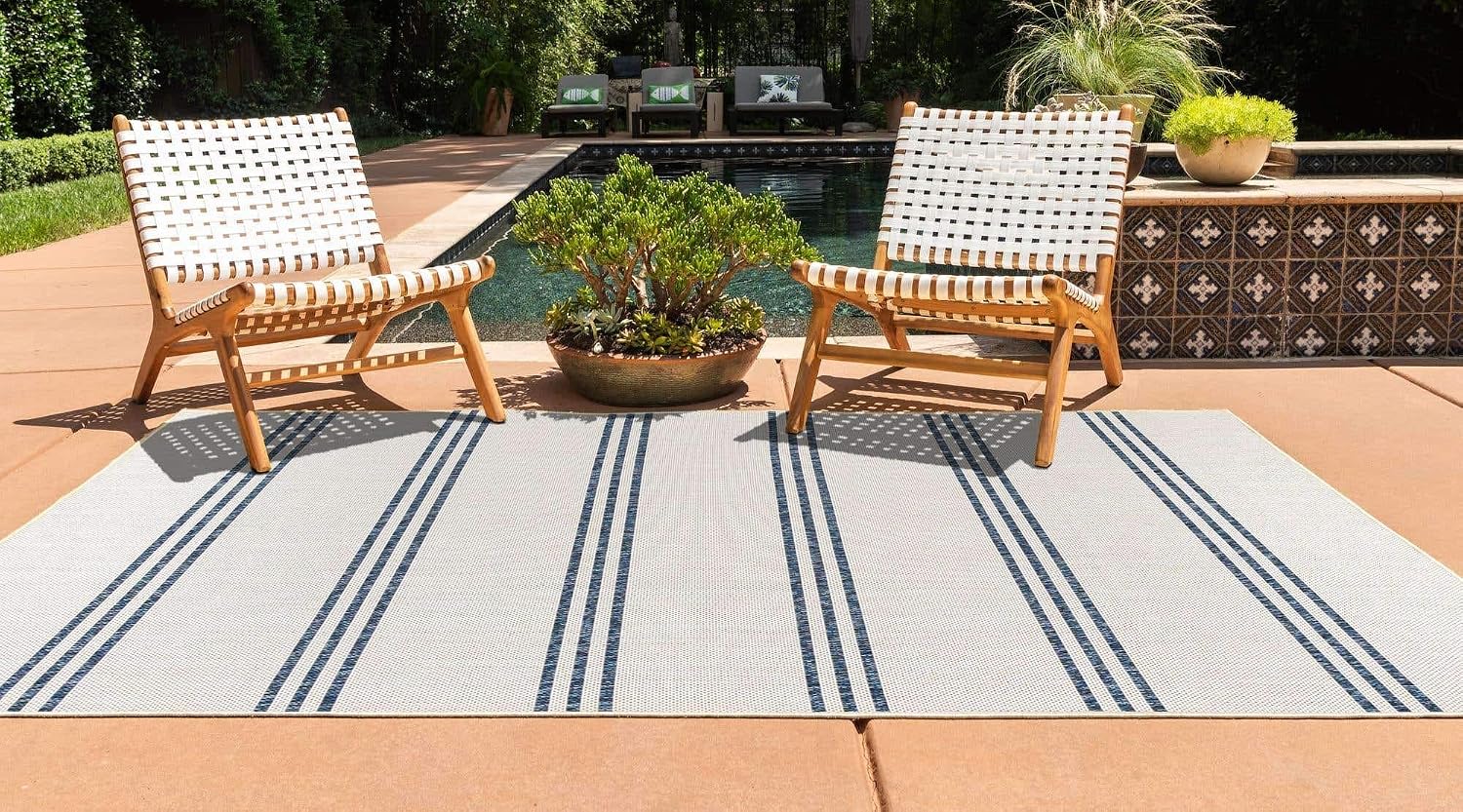 Unique Loom Outdoor Collection Area Rug - Anguilla (9' x 12' Rectangle, Blue/ Ivory)