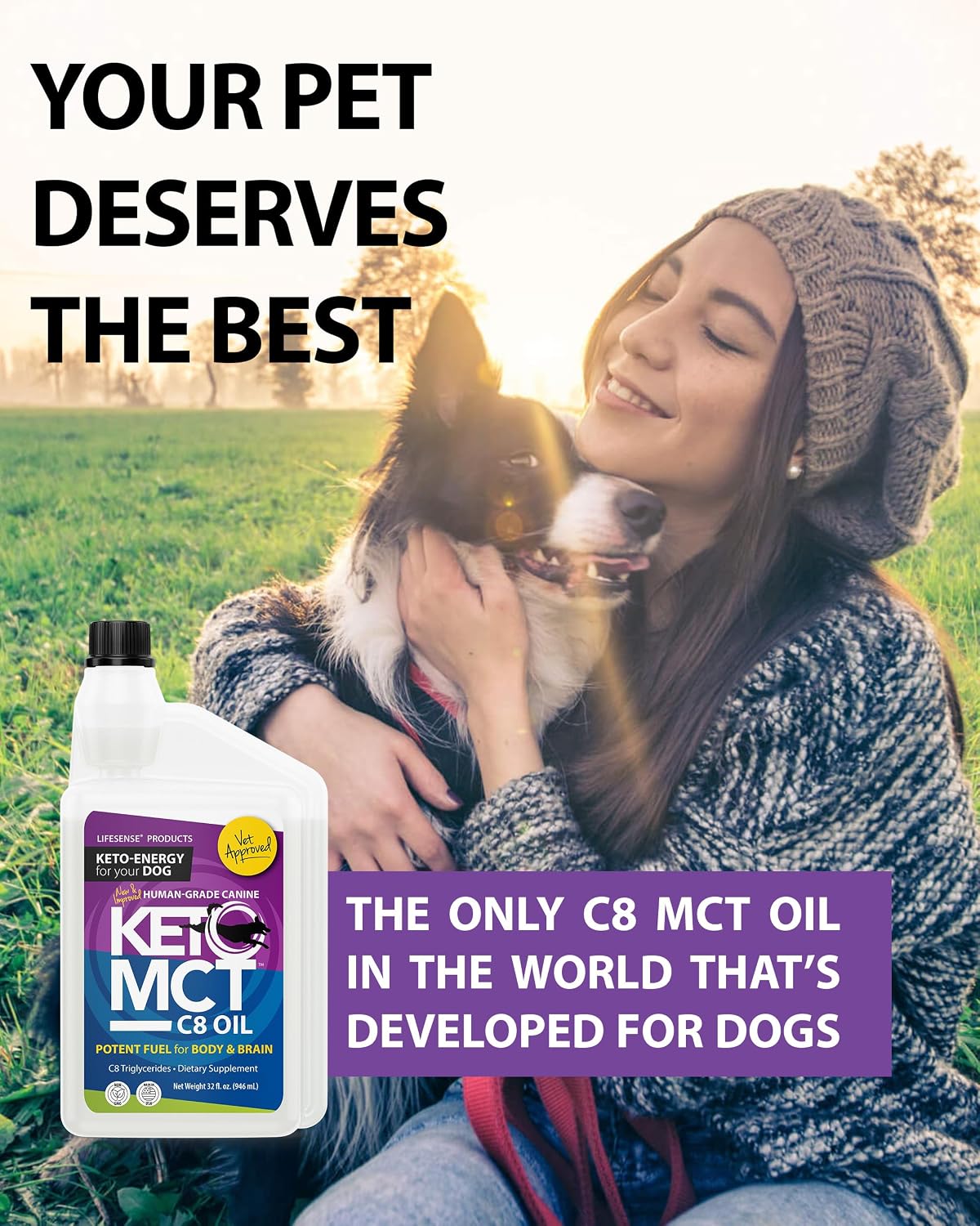 LifeSense C8 MCT Oil for Dogs | Sourced from Coconut Oil | Dog Optimal Fuel for The Brain and Body | Human Grade | Non-GMO| Keto-Friendly
