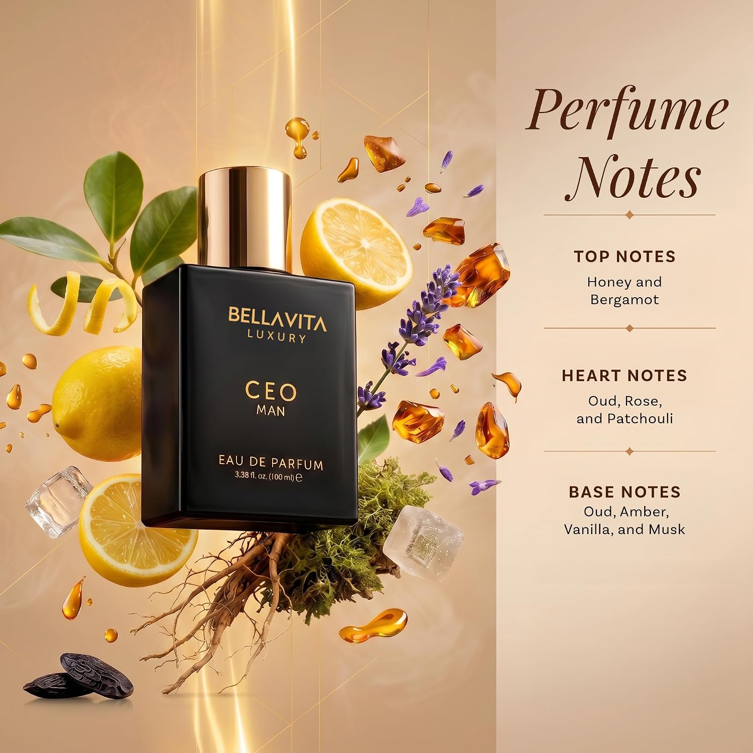 Bellavita Luxury CEO MAN Eau de Parfum | 100 ml (3.4 fl.oz.) | Perfume for Men | Mandarin, Lemon, Lavender