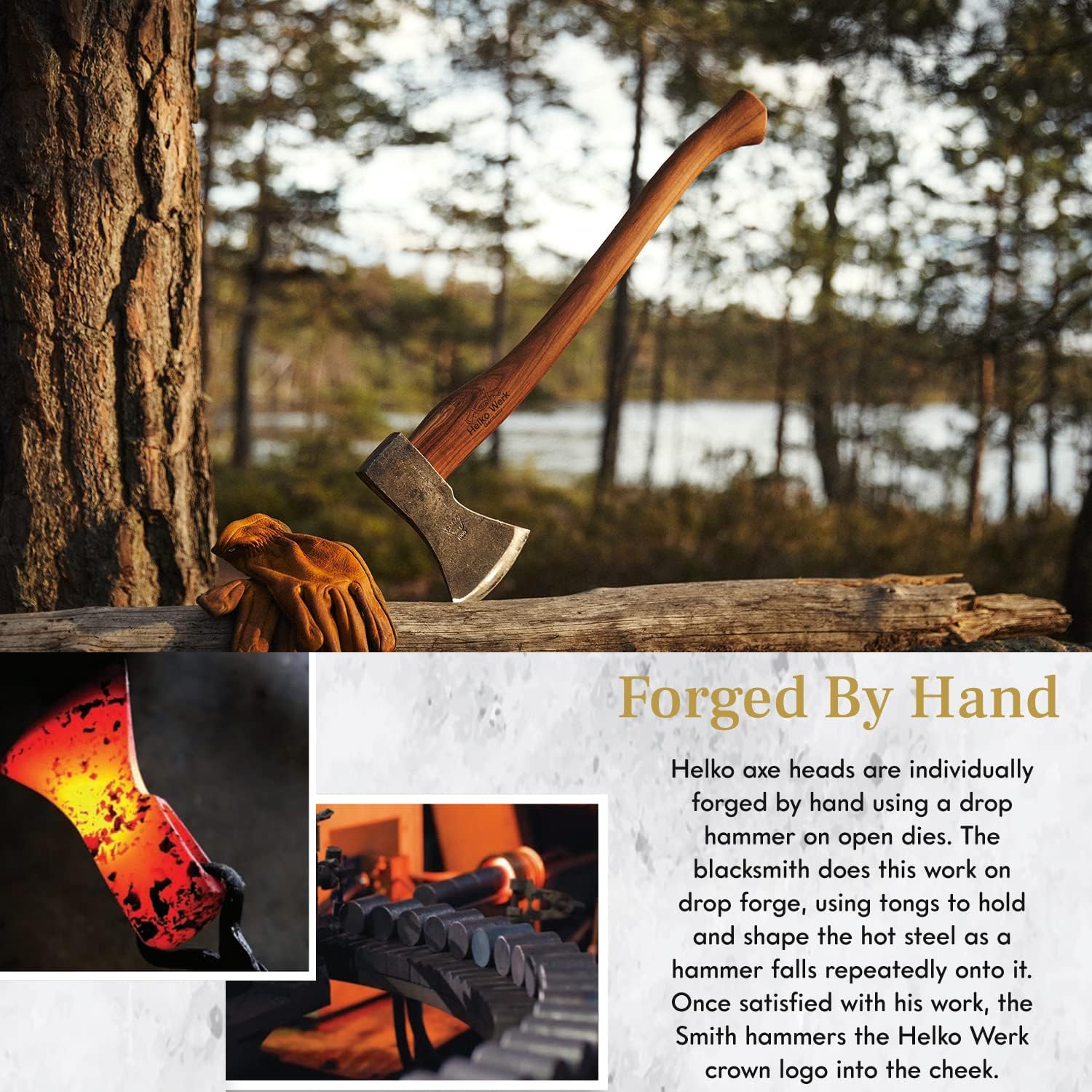 1844 Helko Werk Germany Traditional Hessen Woodworker Felling Axe (13563) | Made in Germany Hand Forged Felling Axe and Cutting Forest Axe for Felling Trees Head 2-3/4 lbs, Handle 28 inches