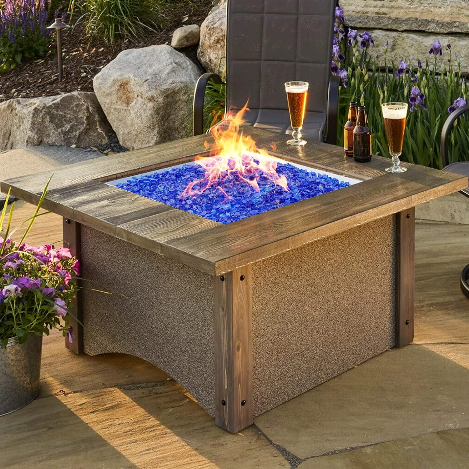 Onlyfire 10 lbs Fire Glass Rocks for Gas Propane Fire Pit and Fireplace