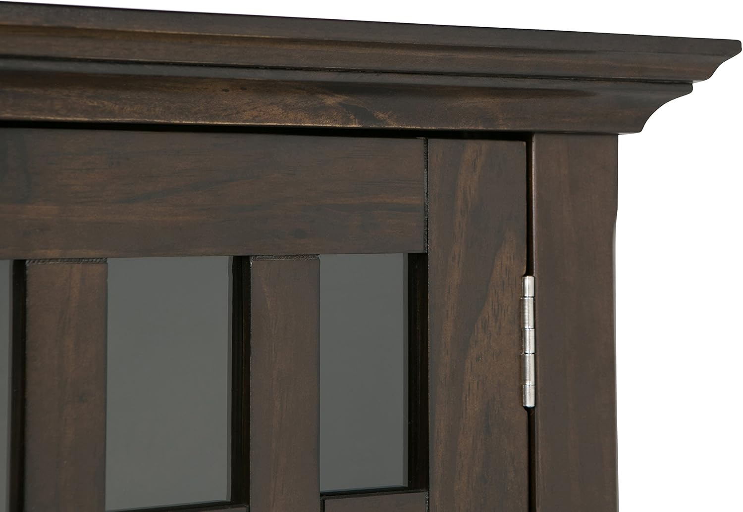 SIMPLIHOME Bedford 62" Wide Solid Wood Sideboard in Brunette Brown | Transitional low media console with glass doors and storage shelves for the living room, entryway or dining room.