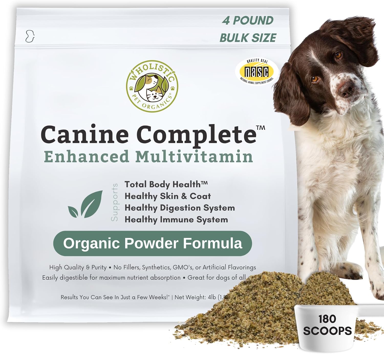 Organic Dog Vitamins | 1 Lb | 45 Scoops | Daily Dog Multivitamin with Prebiotics, Probiotics for Immune Support, Skin Coat, Digestion, & Joint Health | Canine Complete