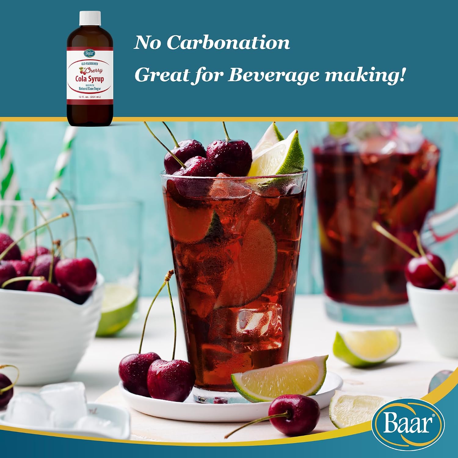 Baar Caffeine-Free Cola Syrup with Pure Cane Sugar, 12 oz | Non-Carbonated Cola Syrup, No High Fructose Corn Syrup, Made with Pure Cane Sugar for Mixing Drinks and Recipes