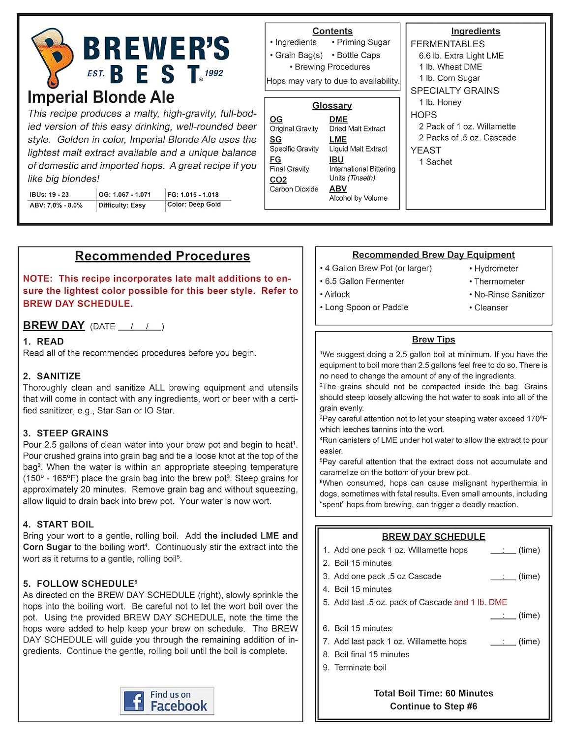 Imperial Blonde Ale Homebrew Beer Ingredient Kit