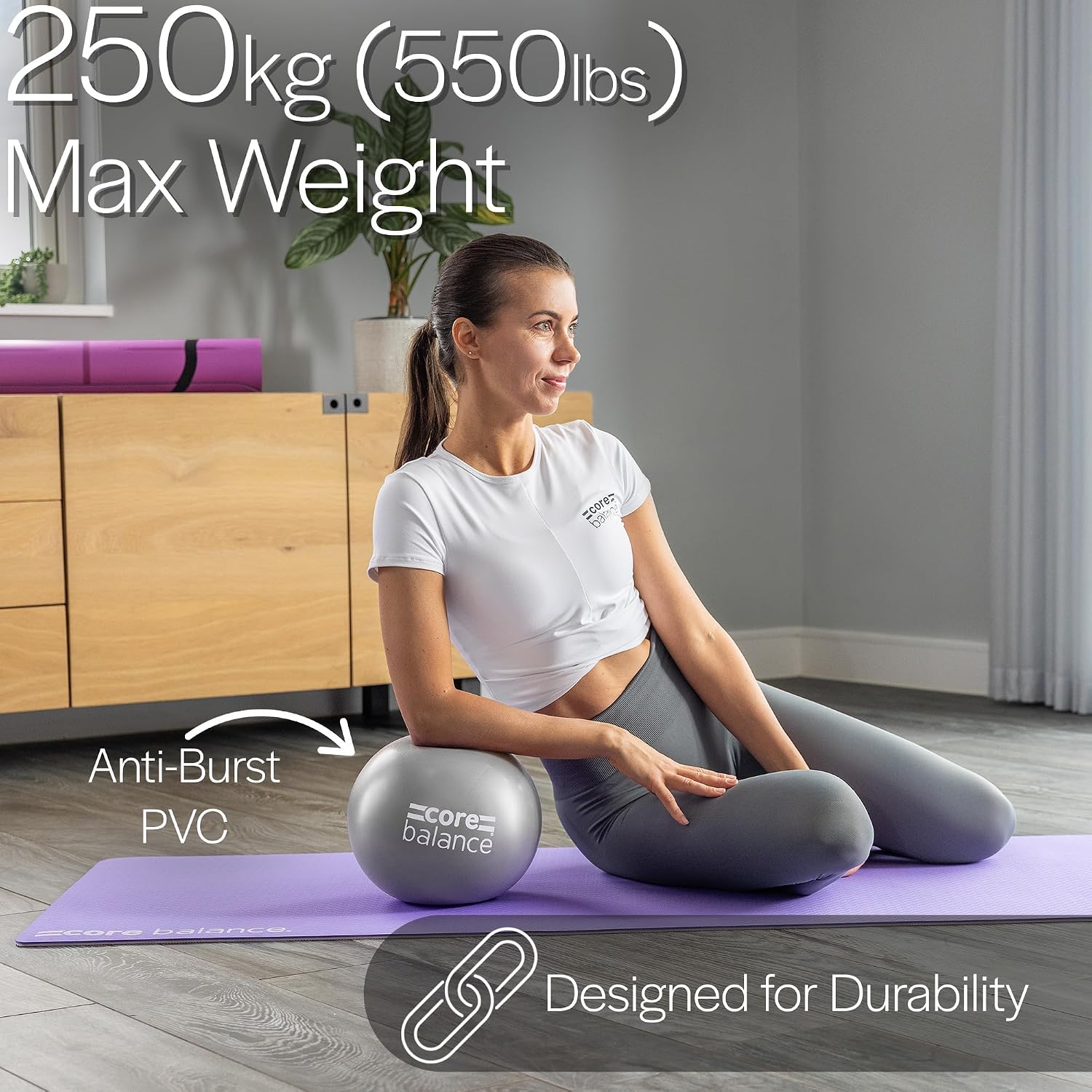 Core Balance 9 Inch Anti Burst Pilates Ball - Mini Exercise Ball for Yoga, Barre, Stretching and Core Stability Workout