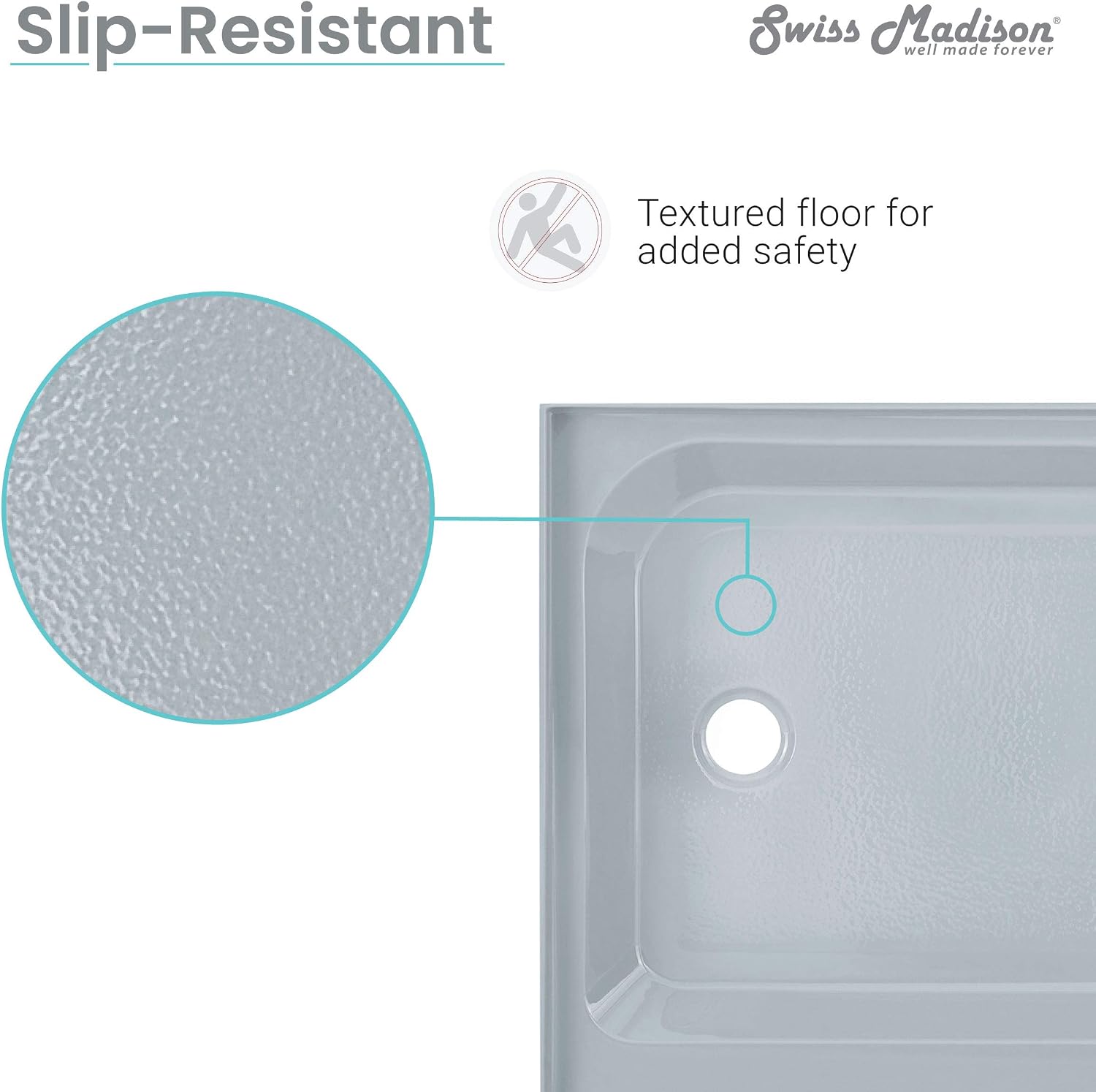 Voltaire 60" x 32" Single-Threshold, Right-Hand Drain, Shower Base in Gray