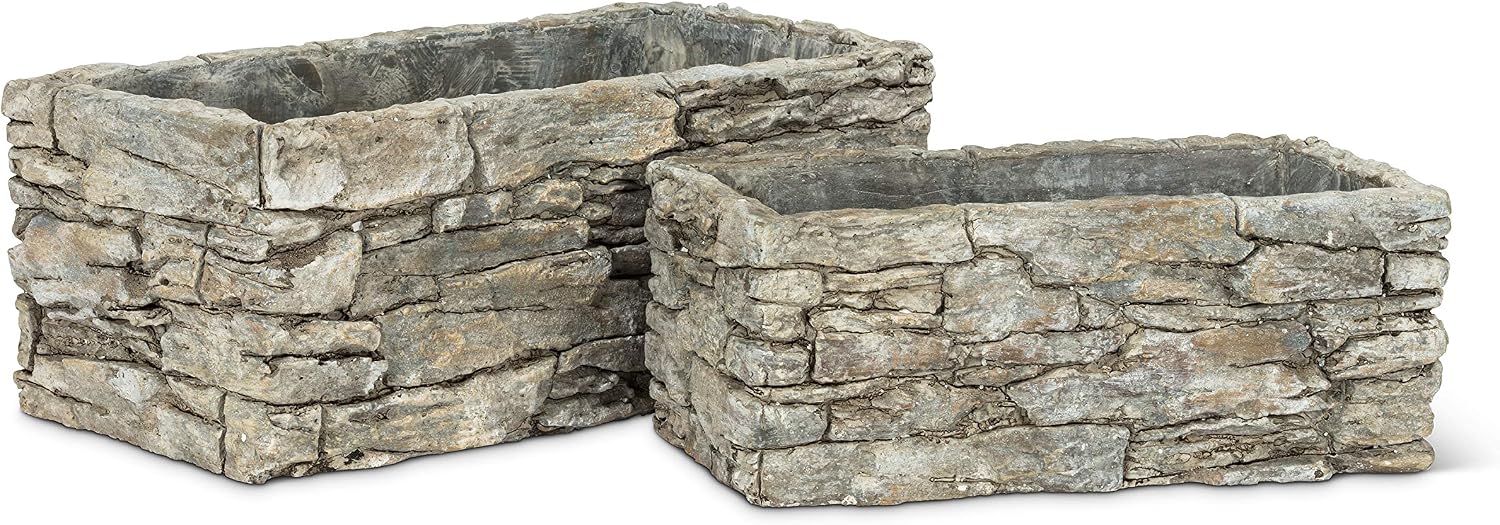 Abbott Collection Medium Rectangle Stack Stone Planter - Cement (5x10 L)