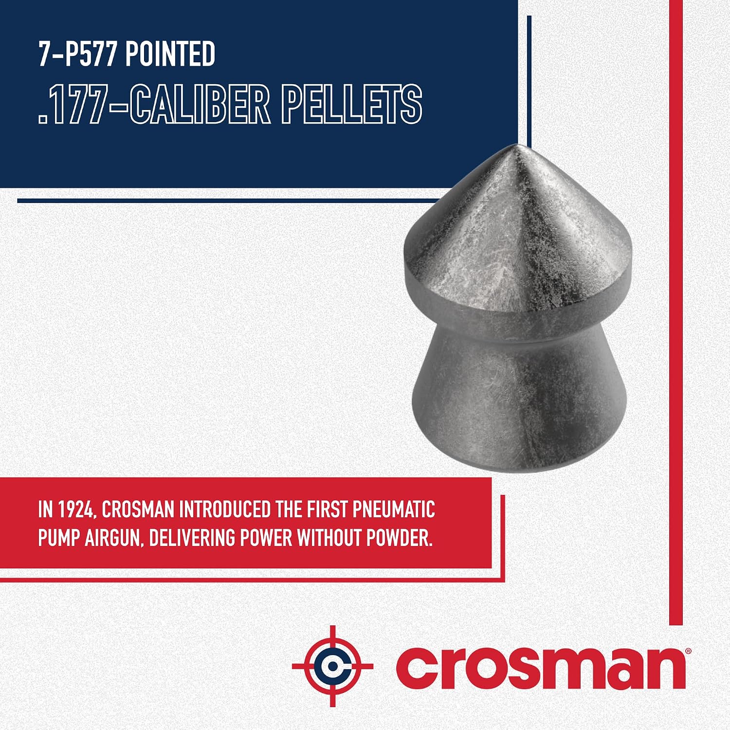 Crosman .177-Caliber Pointed Lead Pellets for Air Rifles and Air Pistols - 500 Count Tin - Lead