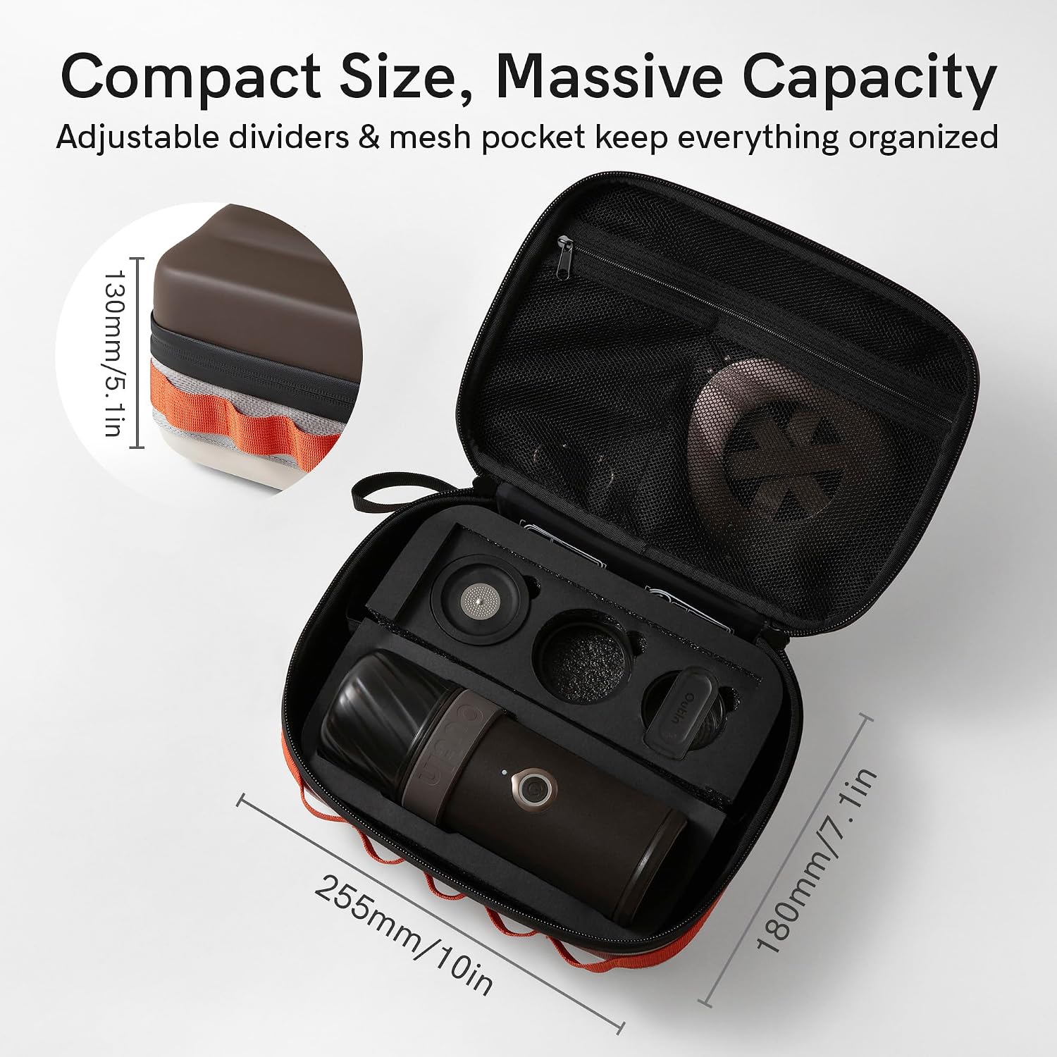 OutIn Mino Portable Electric Espresso Machine Travel Gift Set, 22-Bar Self-Heating Espresso Maker with Foldable Coffee Stand, EVA Plus Carrying Case