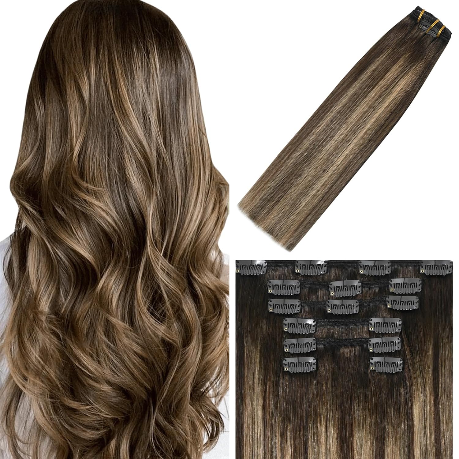 WindTouch Clip In Hair Extensions Human Hair Mixed Bleach Blonde 18Inch 75g Hair Extensions for Women Remy Blonde Extensions Clip in #18p613 7PCS