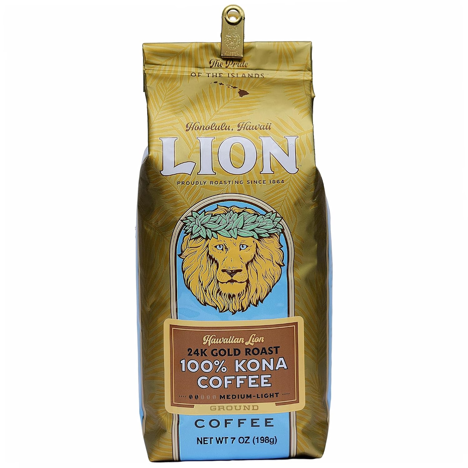 Lion Coffee 24K Gold Roast 100% Kona Ground Coffee, Medium-Light Roast, A Taste of Aloha - 7 Ounce Bag