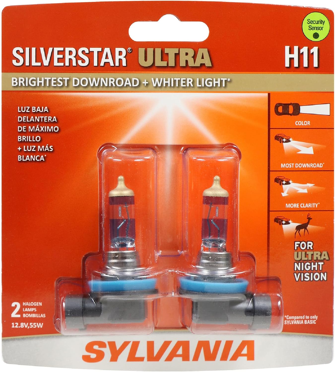 SYLVANIA - H11 SilverStar Ultra - High Performance Halogen Headlight Bulb, High Beam, Low Beam and Fog Replacement Bulb