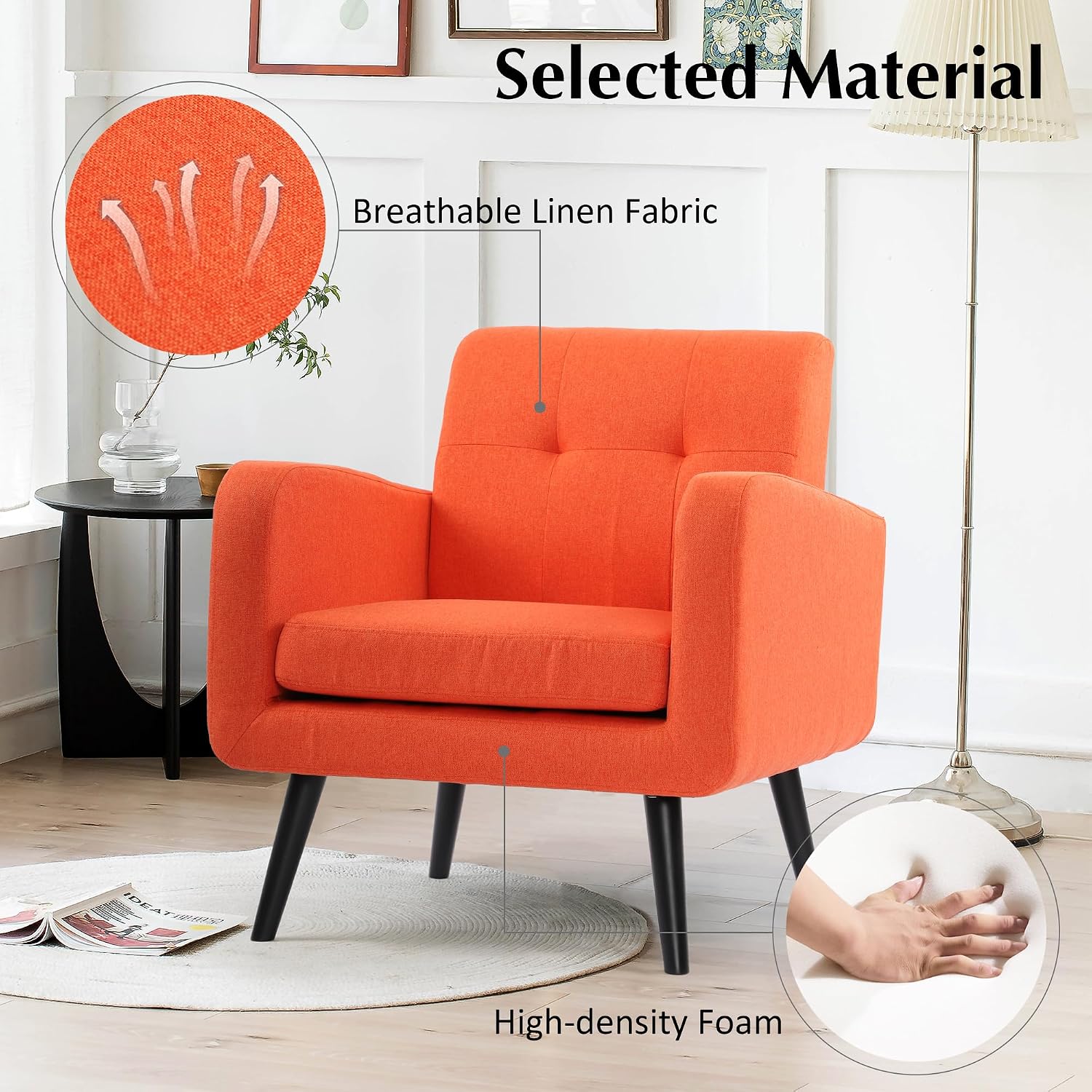 LSSPAID Modern Accent Chairs, Upholstered Fabric Cozy Armchairs, Living Room Side Chair with Solid Wood Legs, Blue