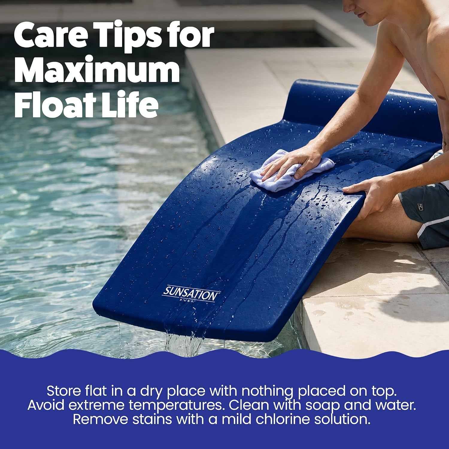 TRC Recreation Sunsation 1.75" Thick Foam Pool Float Lounger w/ Headrest for Lounging & Sunbathing in Swimming Pools, Beaches & Lakes, 70" x 26