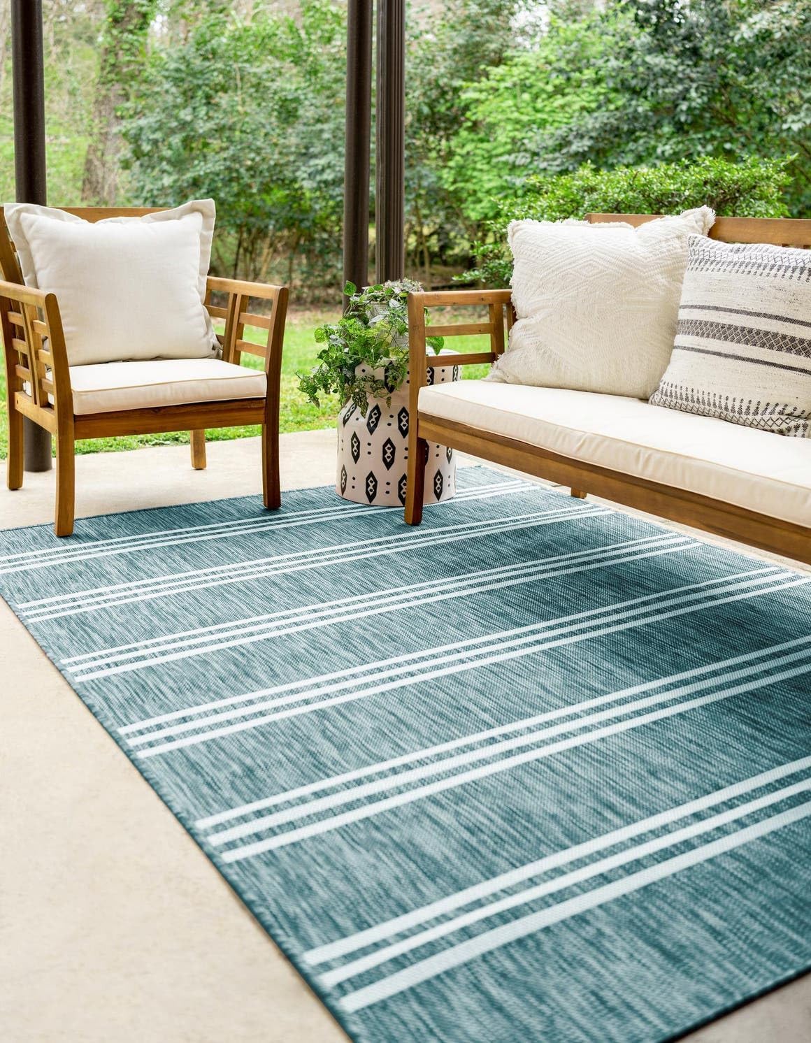 Unique Loom Outdoor Collection Area Rug - Anguilla (9' x 12' Rectangle, Blue/ Ivory)