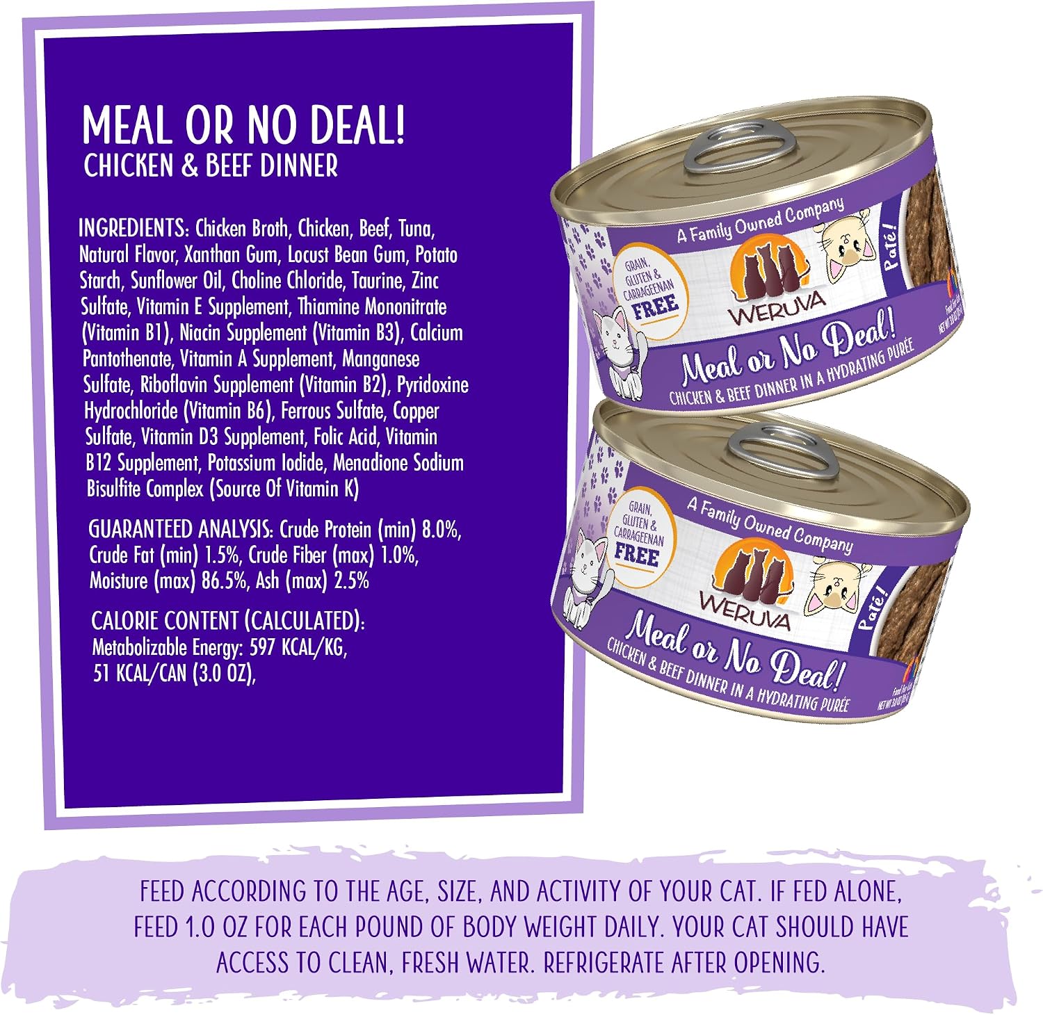 Weruva Classic Cat Paté, Meal or No Deal! with Chicken & Beef, 3oz Can (Pack of 12)