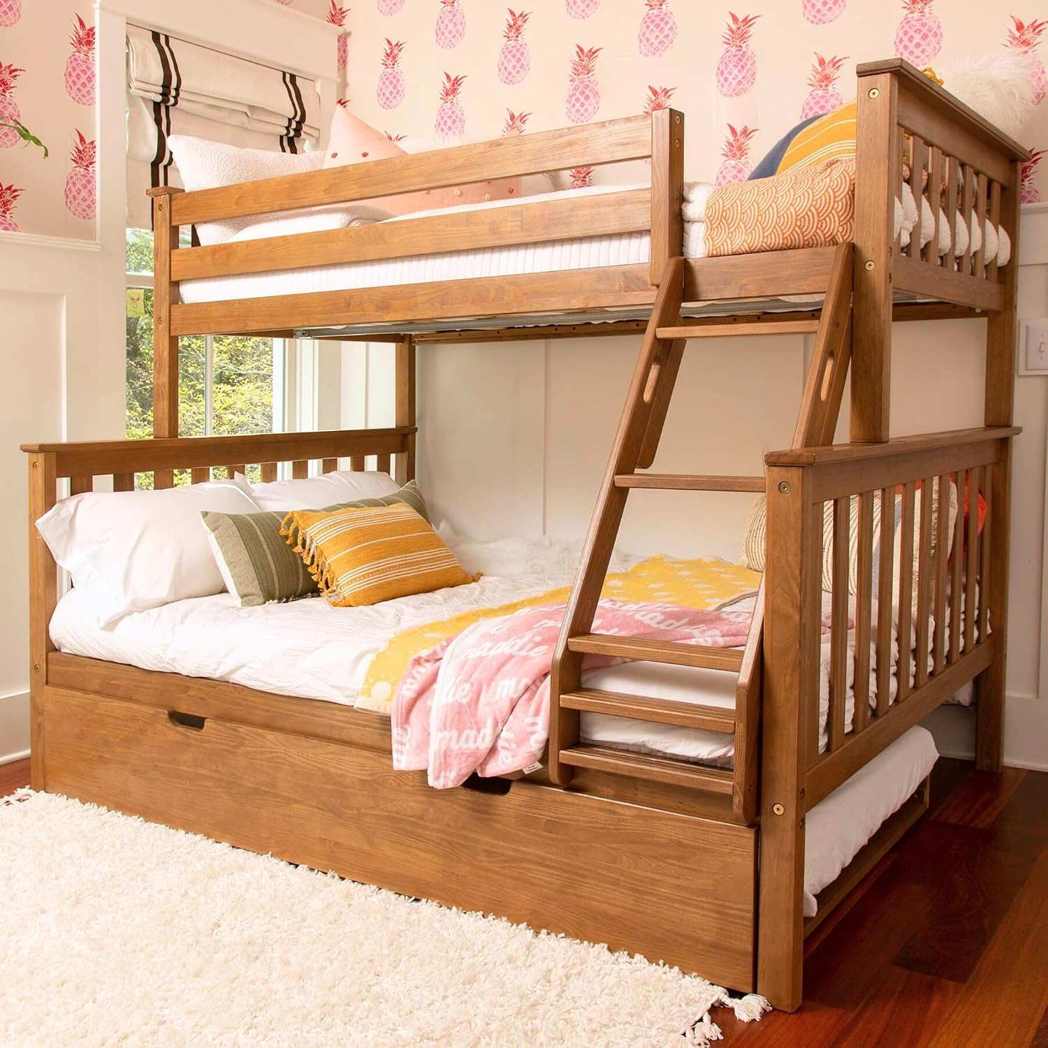 Max & Lily Bunk Bed Twin over Twin, Solid Wood Bunk Bed Frame with Ladder for Kids, 14" Safety Guardrails, Easy Assembly, No Box Spring Needed, White