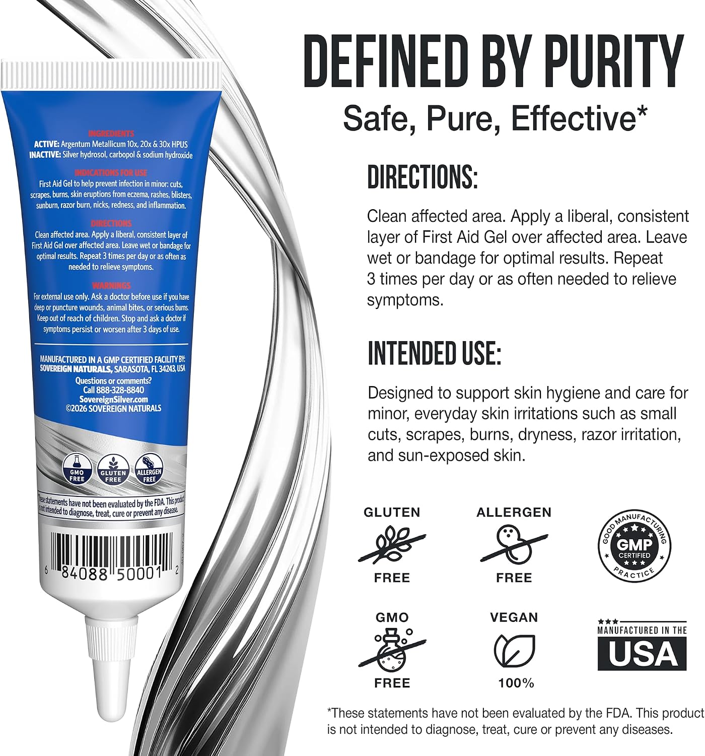 Sovereign Silver Colloidal Silver Gel, Wounds & Burns, 2 fl oz (59 mL) | Argentum Metallicum Topical Skin Care for Minor Skin Infections