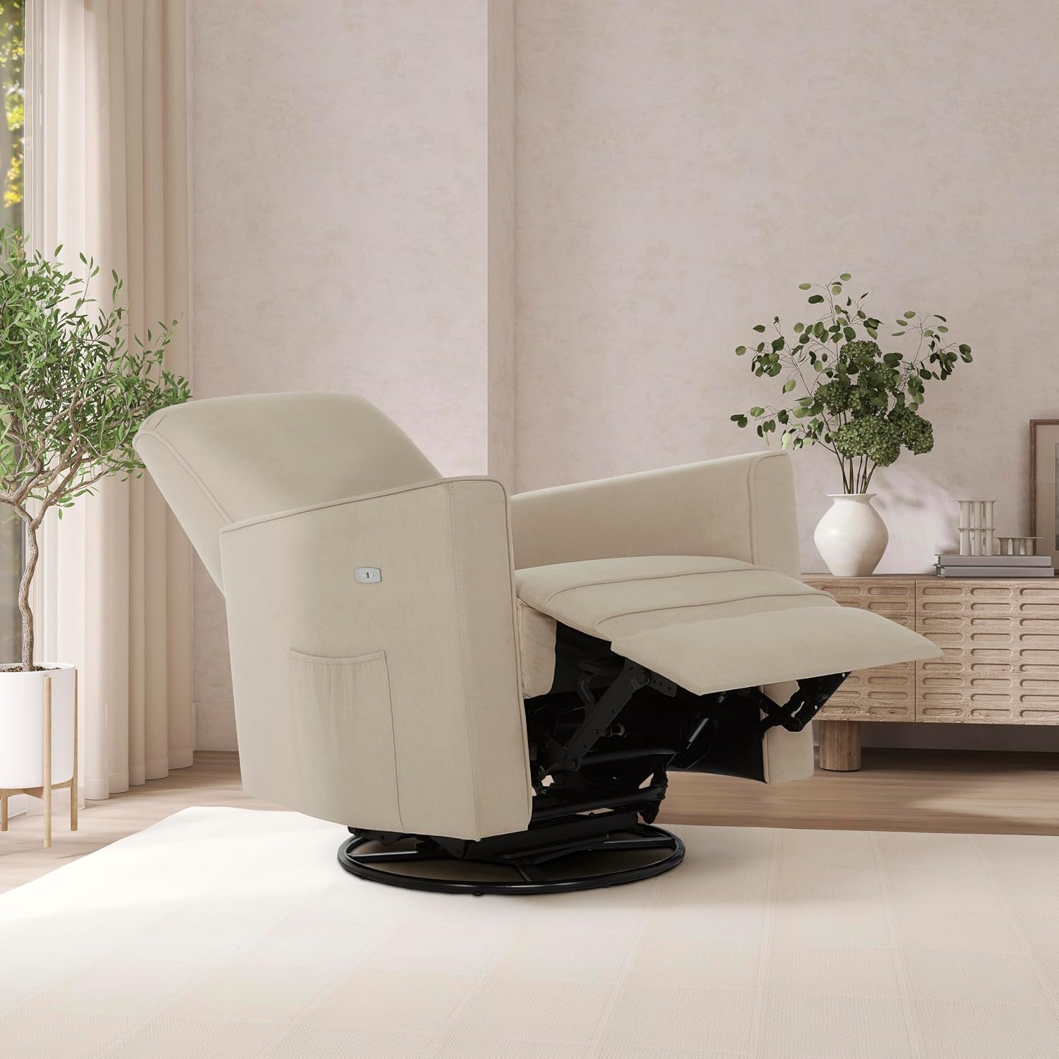 évolur Harlow Upholstered Power Glider Recliner with USB Charging – Rocking & 275° Swivel with Smooth Glide – Greenguard Gold & FSC