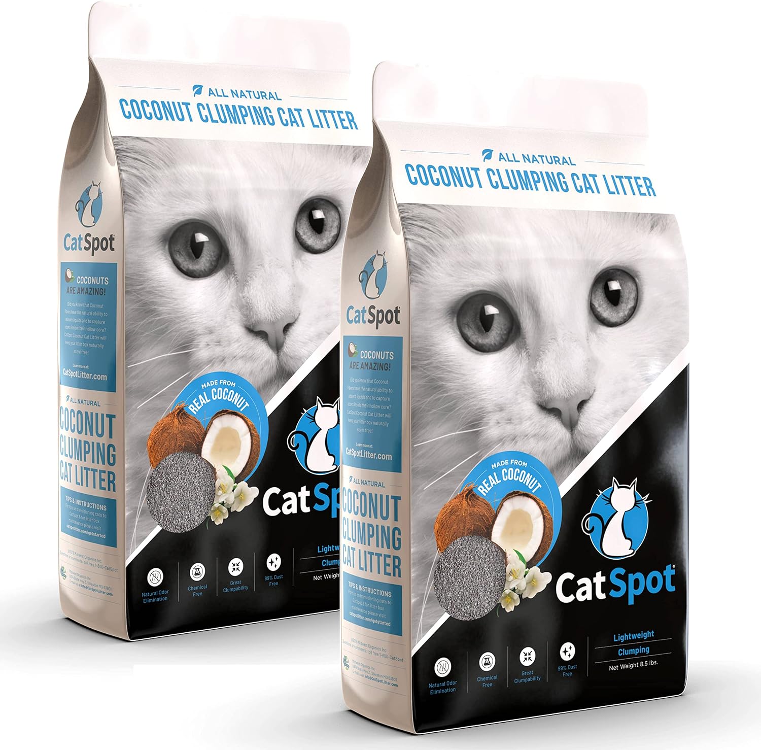 CatSpot Coconut Clumping Cat Litter, 100% Natural Coconut Coir, Lightweight & Low Dust, Strong Odor Control, Biodegradable, Chemical-Free