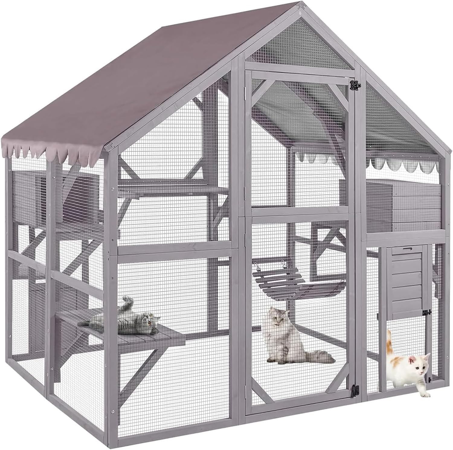 Aivituvin Cat House Outdoor Cat Catio Wooden Large Enclosure with Run on Wheels 70.9" Upgraded Version Catio with Reinforcement Strip