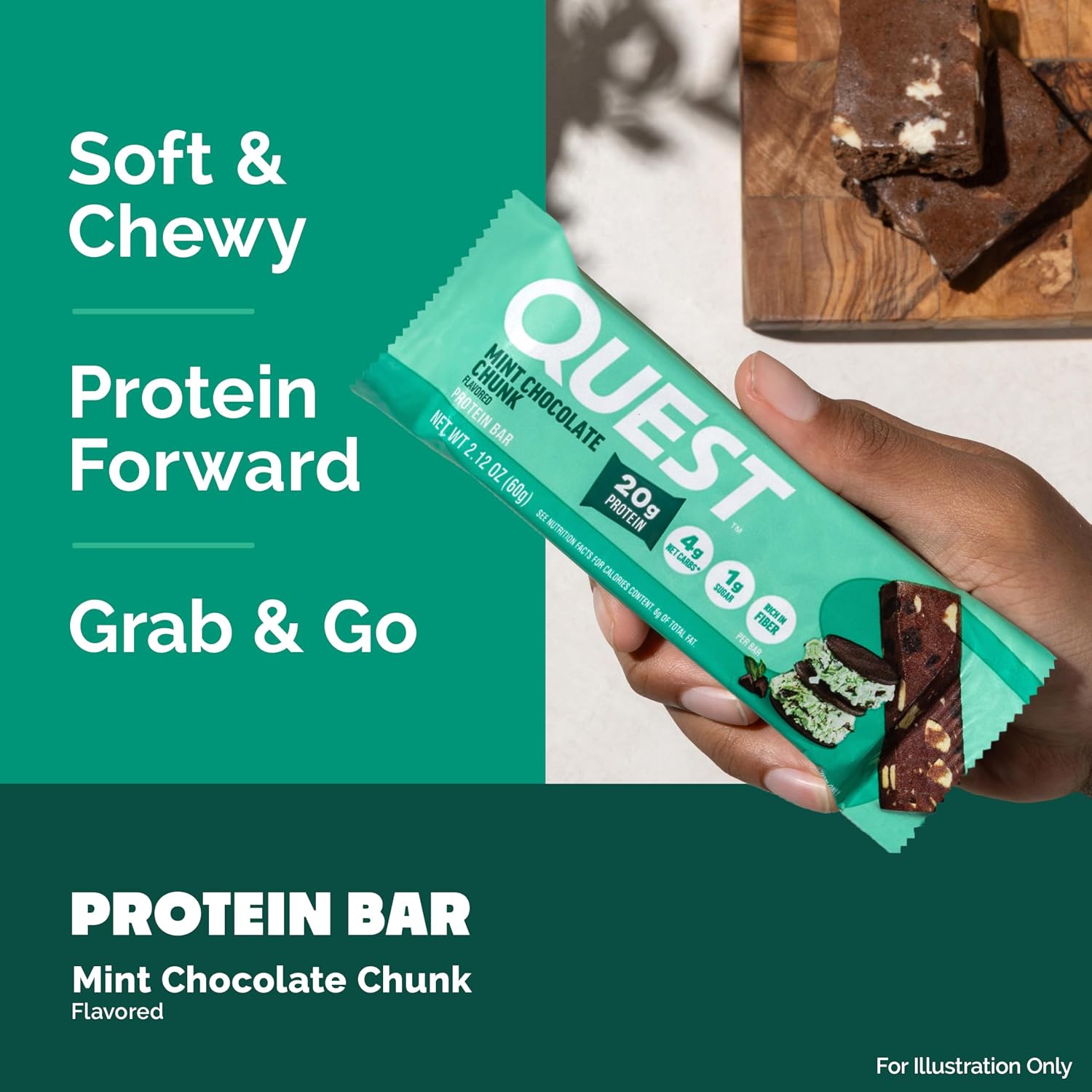 Quest Nutrition Oatmeal Chocolate Chip Protein Bars, 20g Protein, 12 Count | 12g Fiber, 5g Net Carbs, 1g Sugar, Gluten Free, High Quality Protein, Soft and Chewy, Individually Wrapped 2.12oz Bars