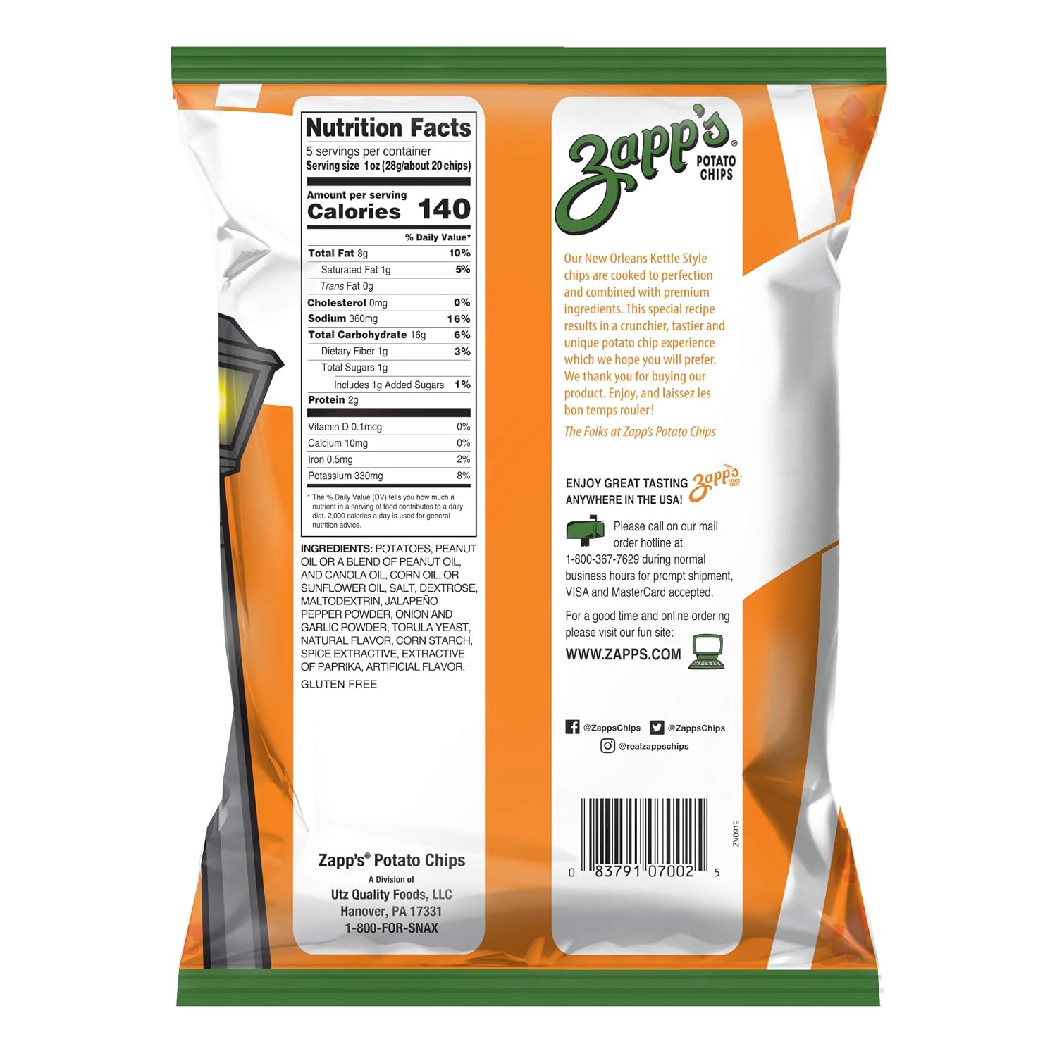 Zapp’s New Orleans Kettle-Style Potato Chips Hotter n Hot Jalapeno Flavor (2 oz Bags, 25 Count), Crunchy Chips with a Spicy Kick, Perfect On-The-Go, Gluten Free Snack
