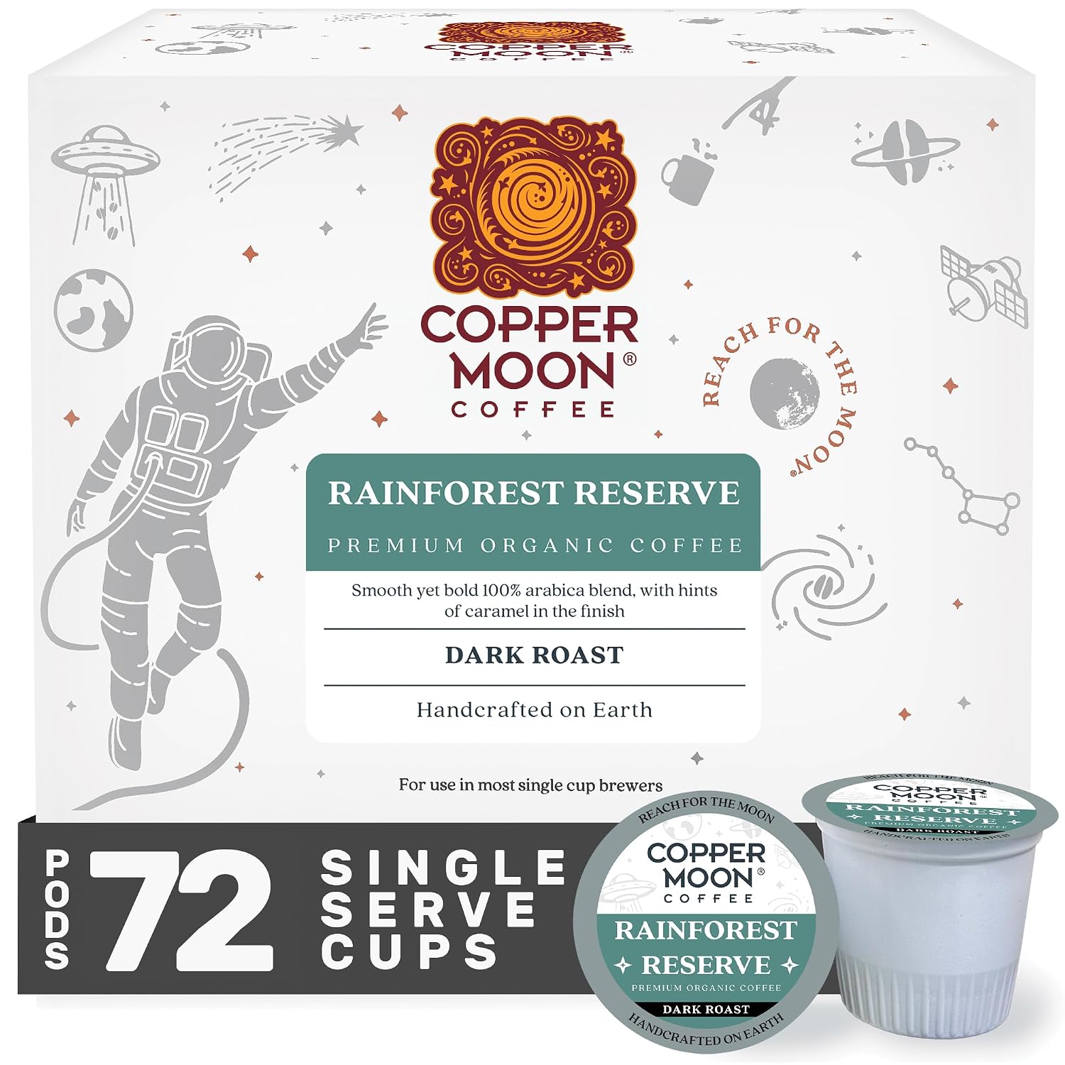 Copper Moon K-Cup Coffee Pods, Medium Roast, Costa Rican Blend, 80 Count | Single Serve, Vegan, Allergen Free, Non-GMO, Kosher, Small Batch Roasted, Vegetarian, Compatible with Keurig K Cup Brewers
