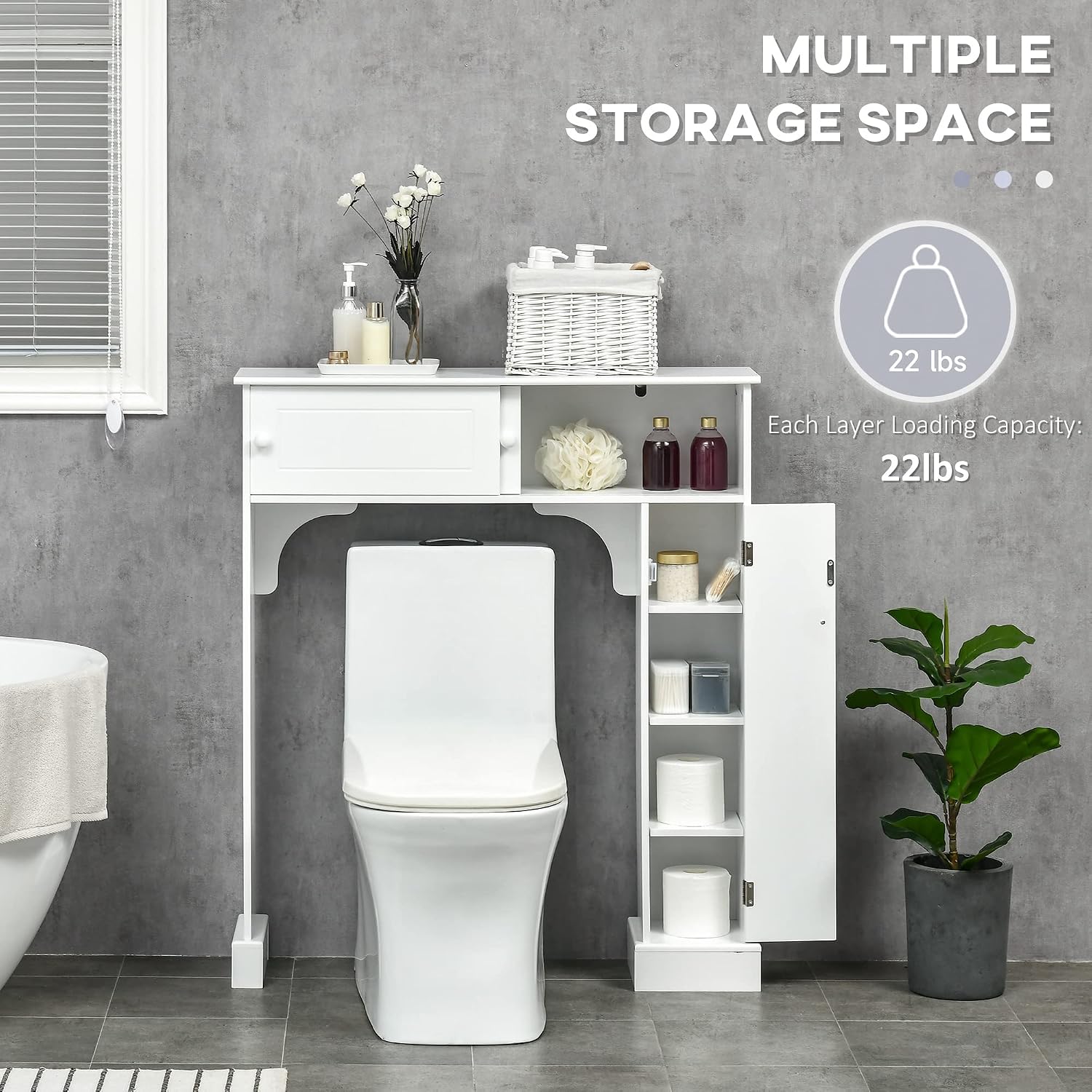 HOMCOM Over The Toilet Bathroom Cabinet Storage Cabinet White