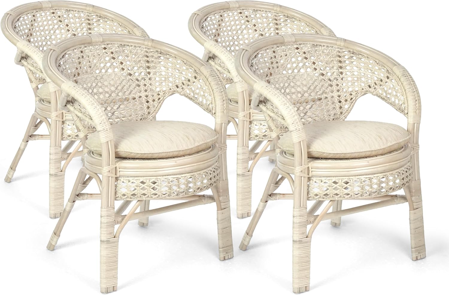 Pelangi Handmade Rattan Dining Wicker Chair Colonial Color w/Cream Cushion