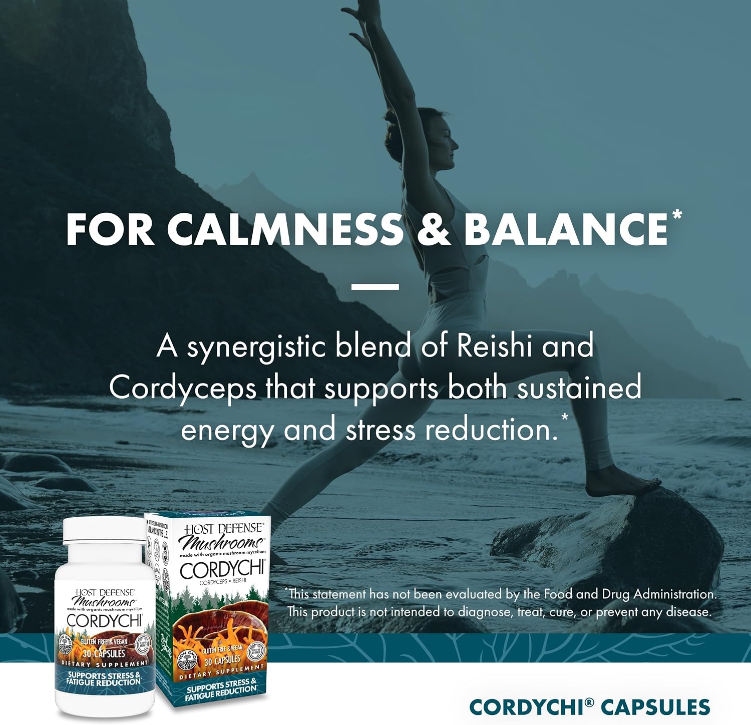 Host Defense CordyChi Capsules - Energy & Immune Support Supplement - Cordyceps & Reishi Mushroom Supplement for Relaxation & Respiratory Support - Aids Against Tiredness - 120 Capsules