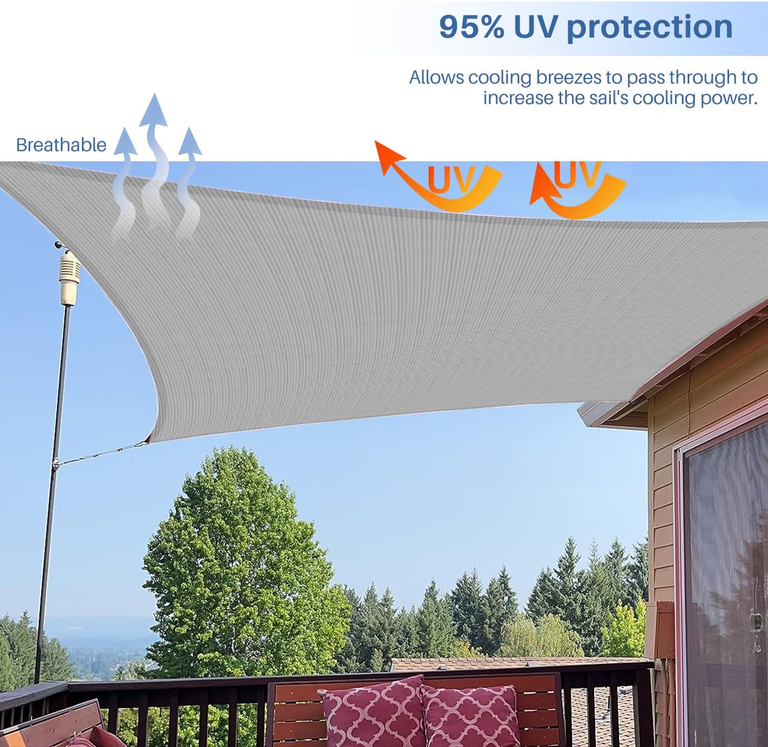 E&K Sunrise 8' x 10' Sun Shade Sail Rectangle Canopy Shade Cover UV Block for Patio Backyard Garden Outdoor (Gray)