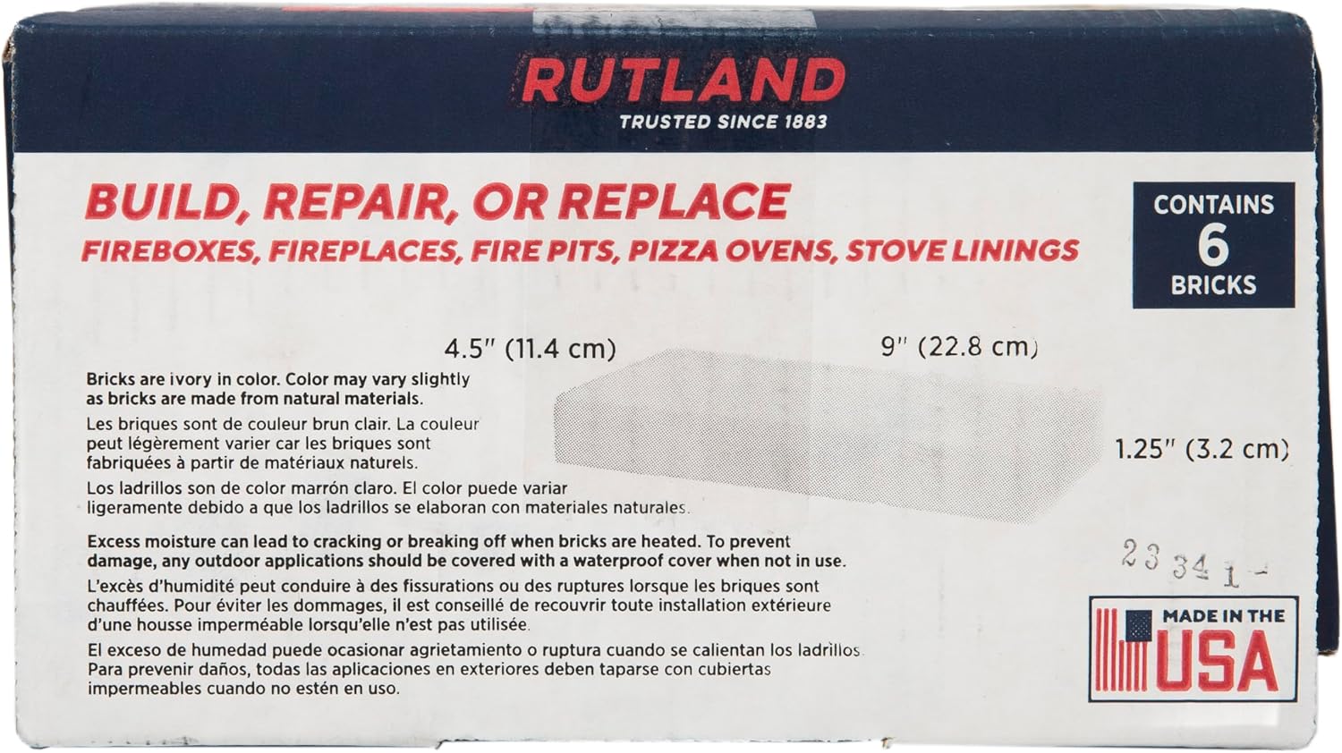 Rutland Fire Bricks, Properly Cured High Temperature FireBrick, USA-Made Residential Fire Clay Replacement for Wood Stove, Fireplace, & Pizza Oven, Size 9" x 4.5" x 1.25", 6-Pack, Tan