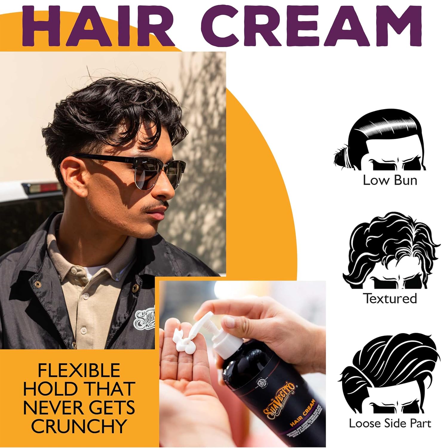 Suavecito Hair Cream for Men - Pump Bottle, Light Hold, Natural Shine, Water Based, Tames Frizz, Great for Curly Hair