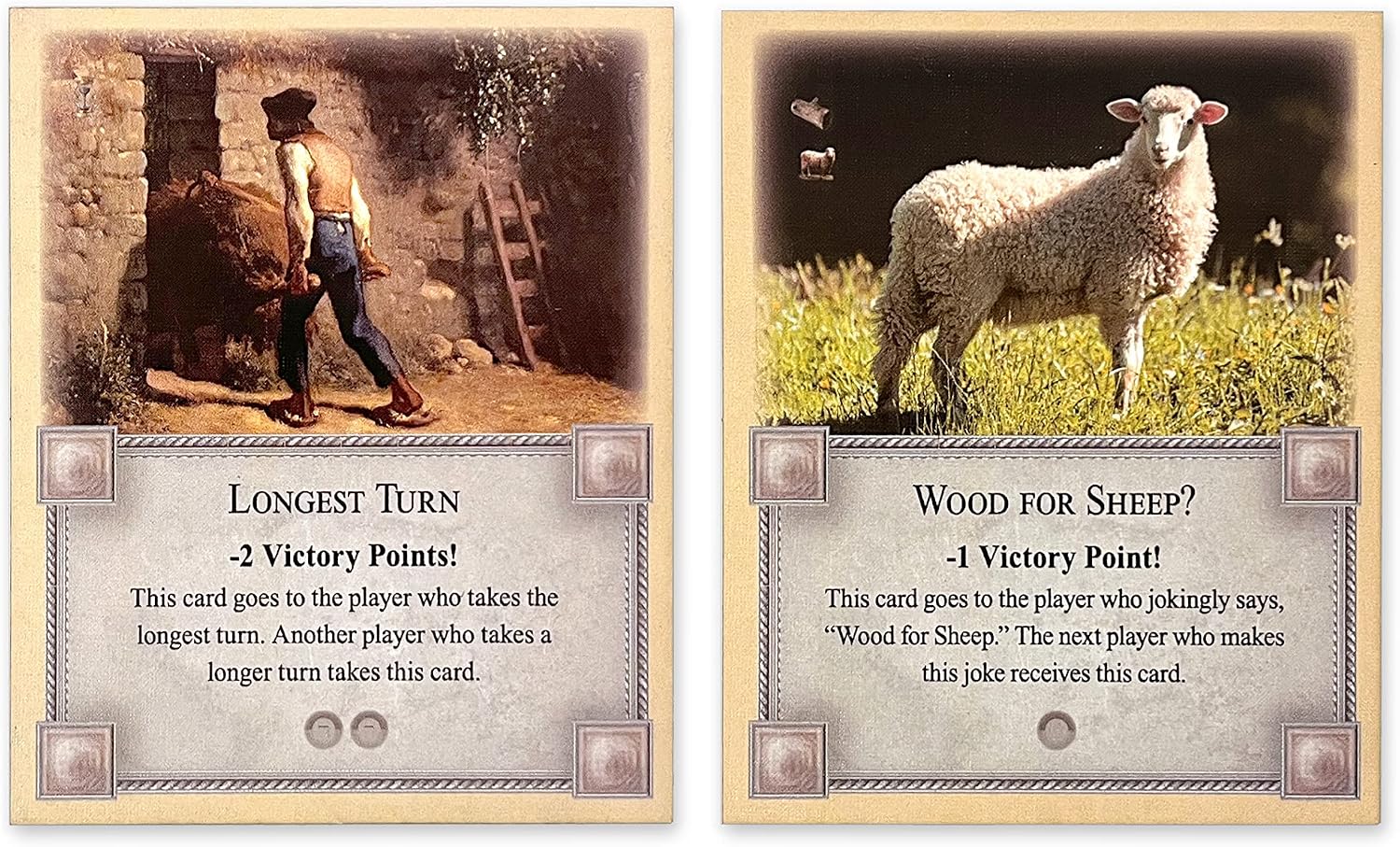 Longest Turn and Wood for Sheep Cards Compatible with Catan's Settlers of Catan 5th Edition, Seafarers, Cities and Knights and Catan Expansions