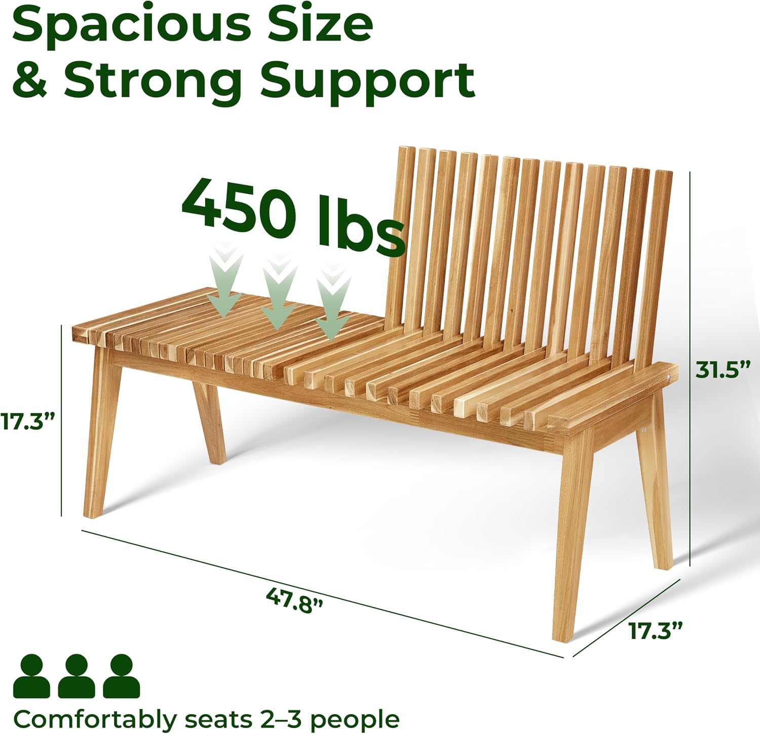 Melino Wooden Bench Outdoor 47" Convertible Acacia Wood Bench, Solid Wood Indoor Patio Benches for Outdoors