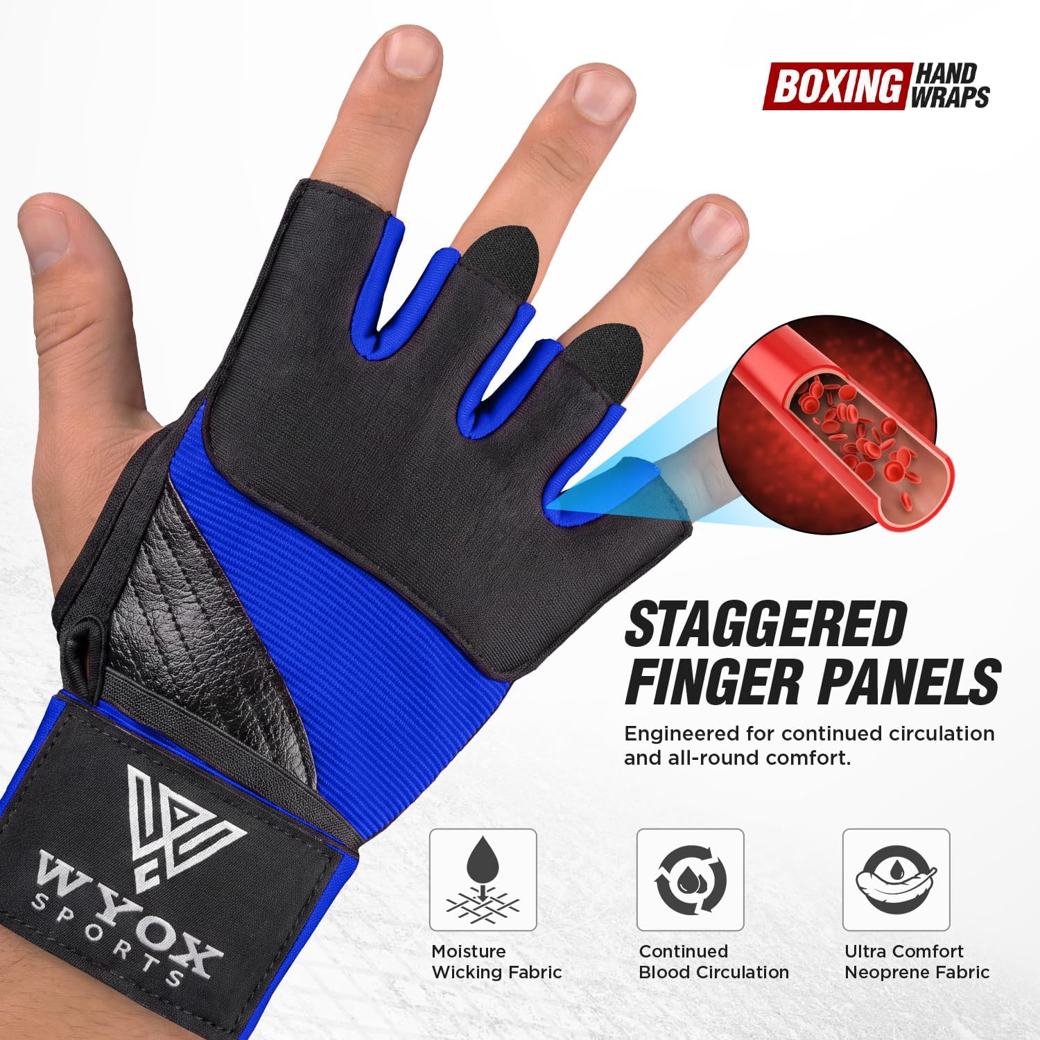 WYOX Neoprene Gel Boxing Hand Wraps Inner Gloves for Men & Women – 80cm/31in Quick Wrist Strap, Padded Knuckle Protection